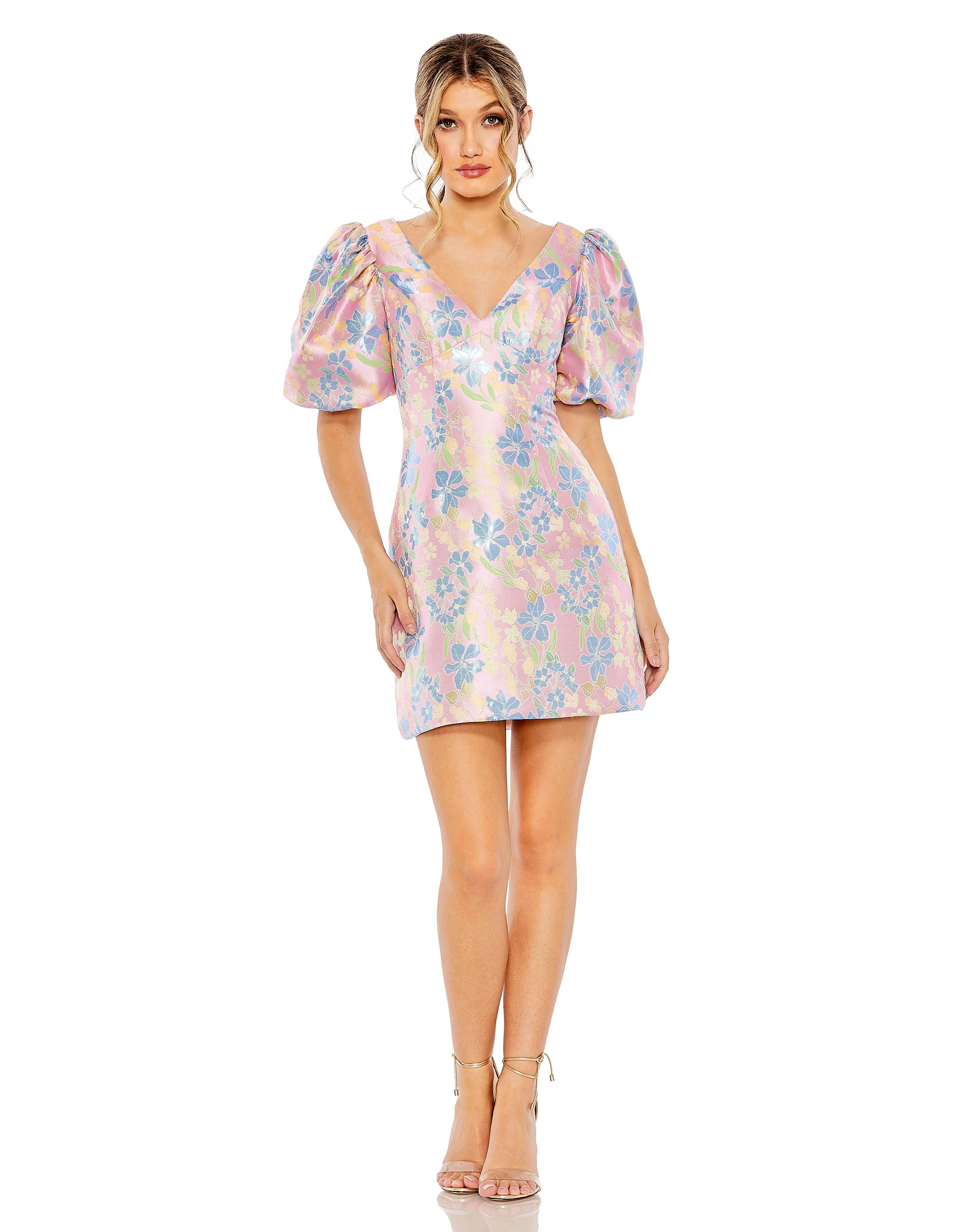 Cocktail Dresses Short Sleeve Floral Print Cocktail Dress Pink Multi