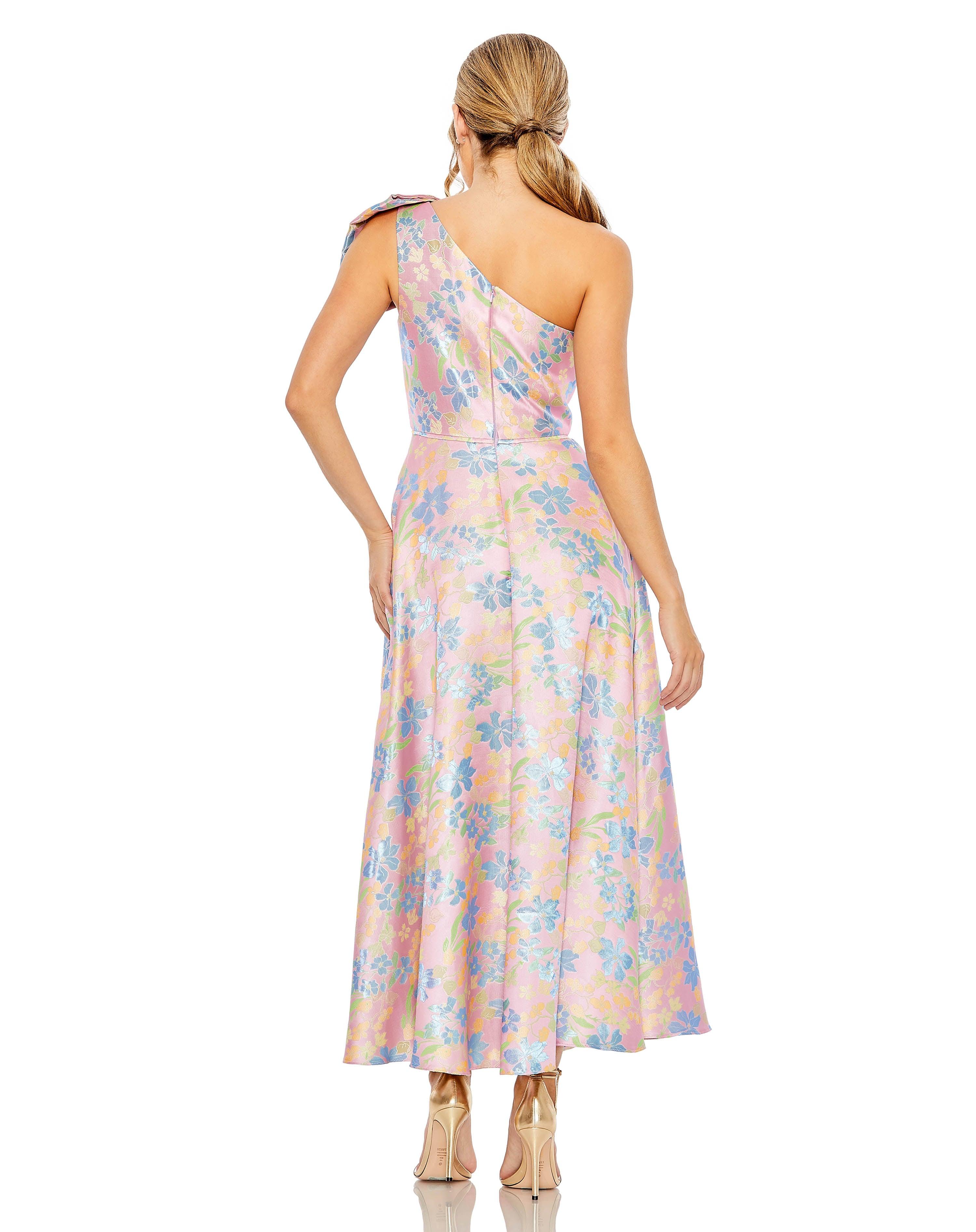Formal Dresses Tea Length One Shoulder Dress Pink Multi