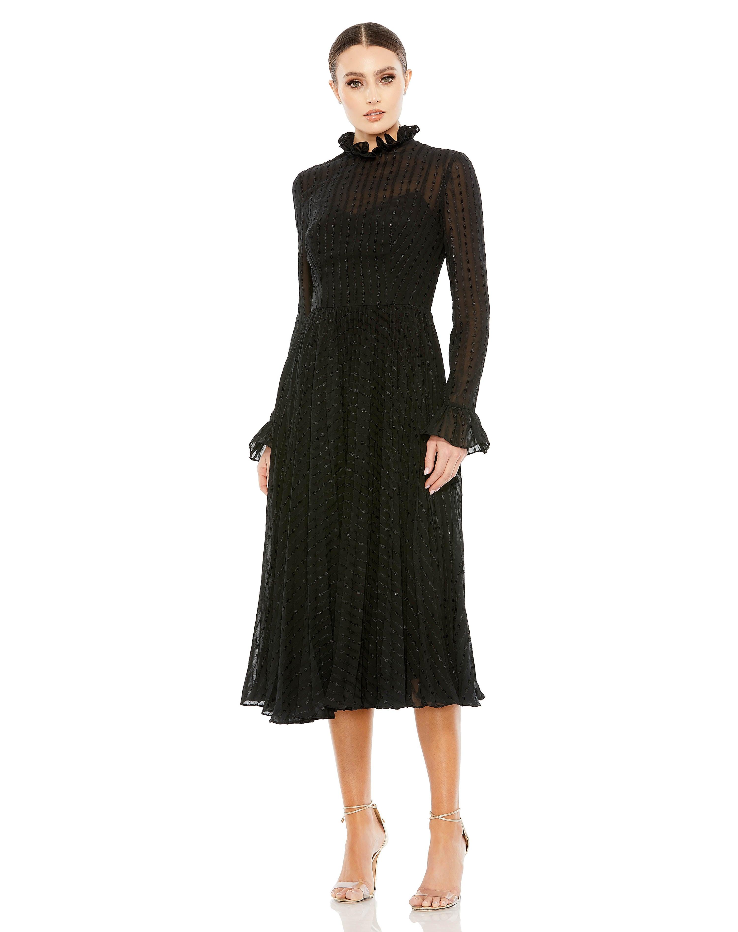 Black Mac Duggal 49627 Long Sleeve Tea Length Cocktail Dress for $398.0 ...