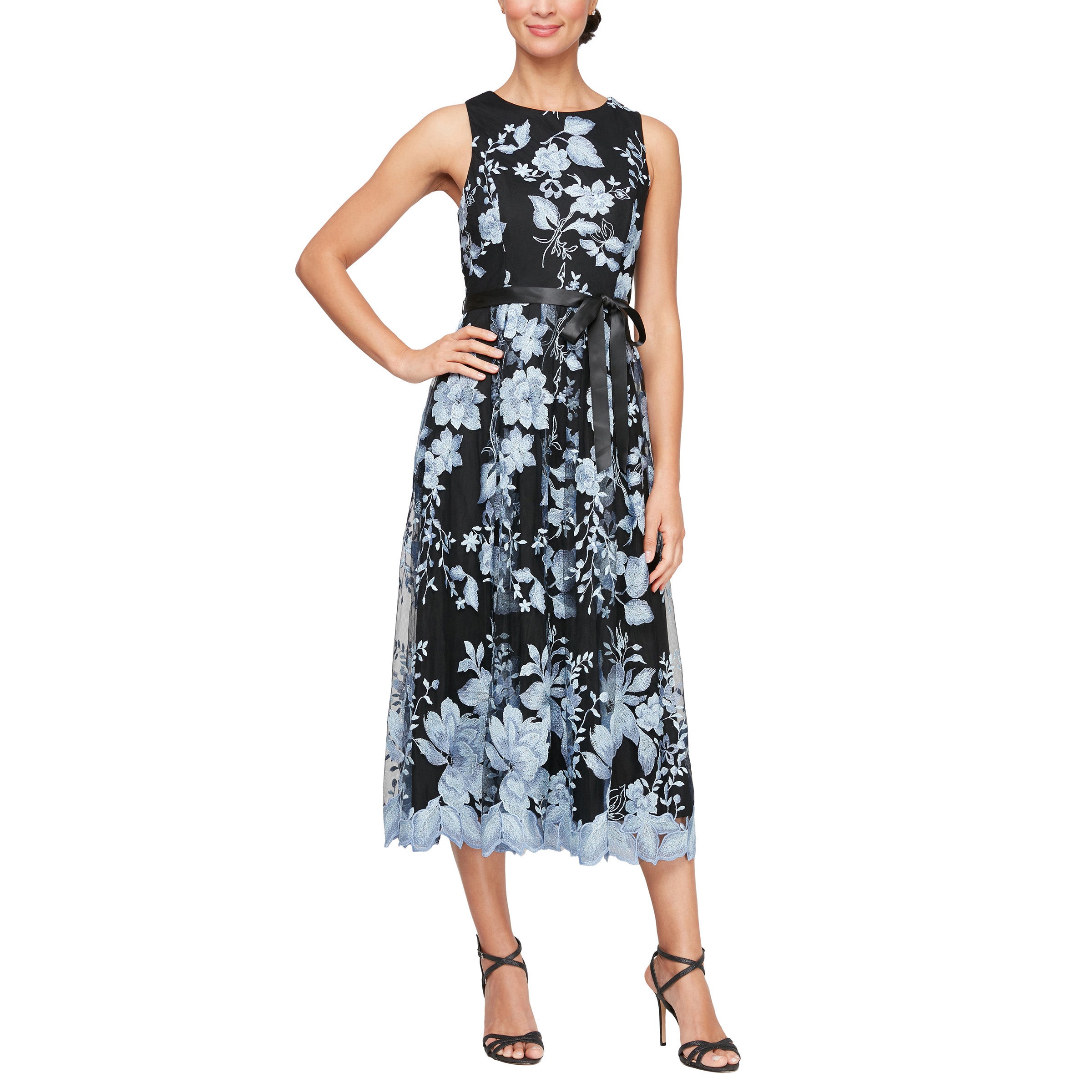 Black Hydrangea Alex Evenings 51171186 Short Cocktail Midi Length