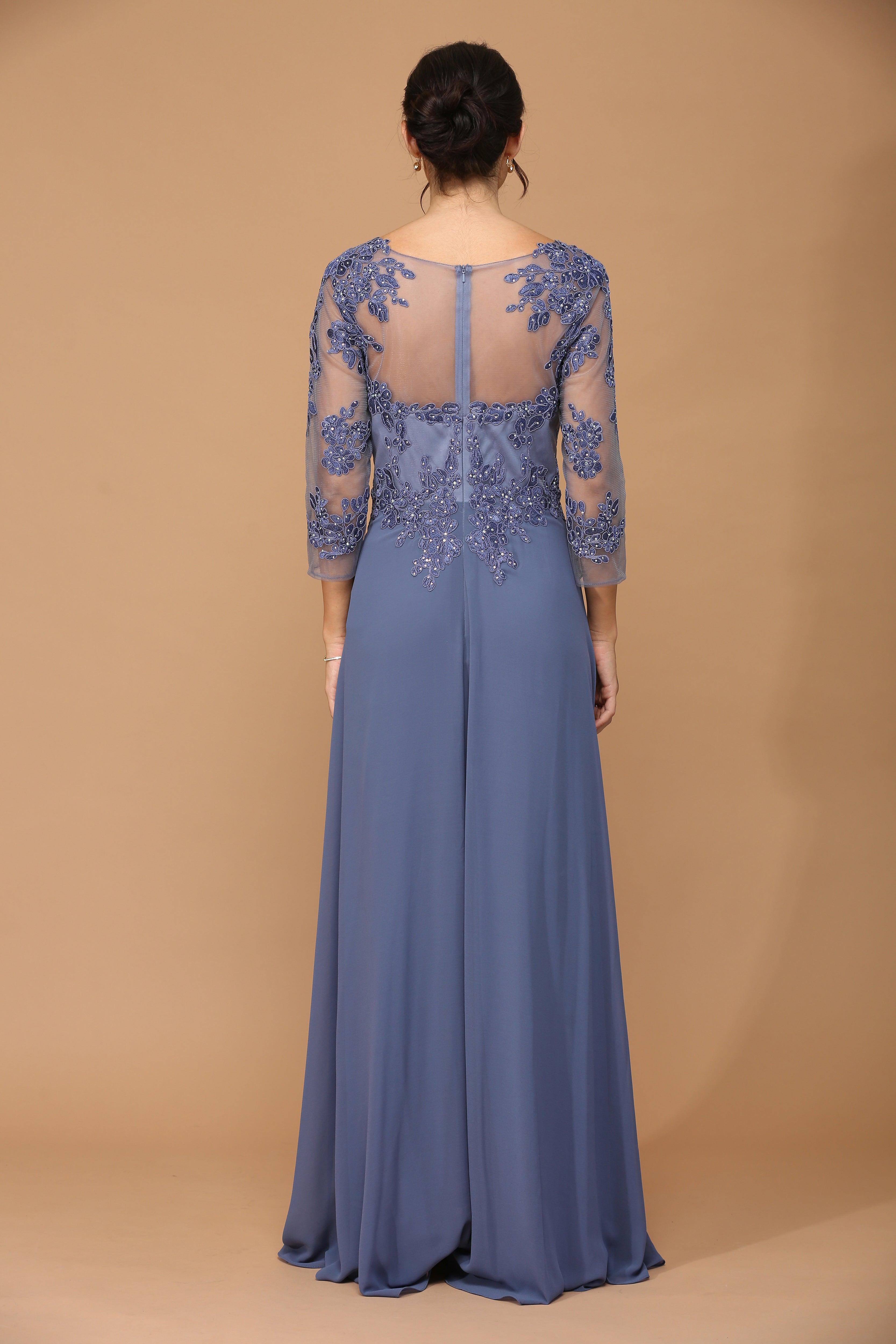 Long Mother of the Bride Formal Chiffon Dress Slate Blue