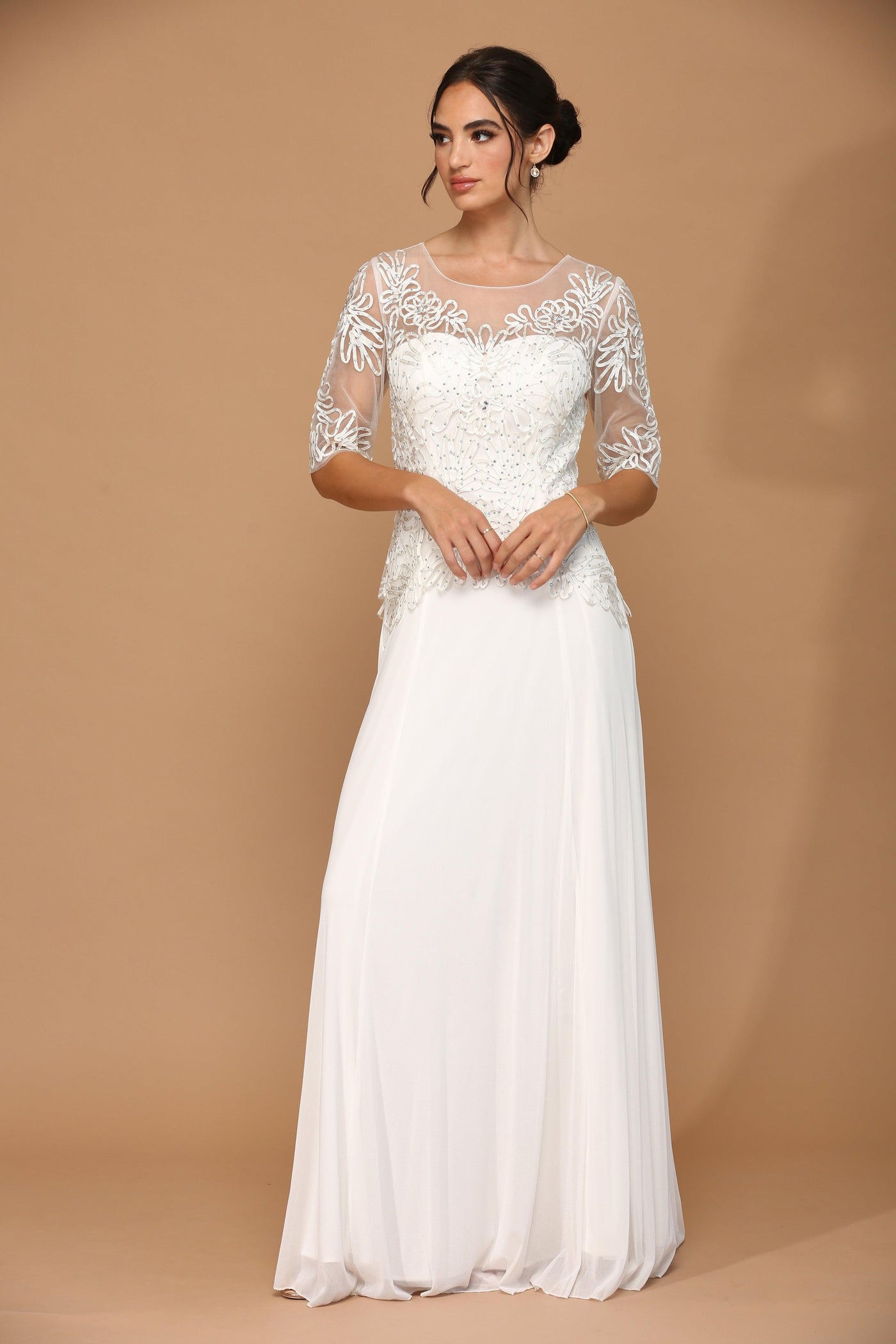 Long Mother of the Bride Formal Embroidered Dress