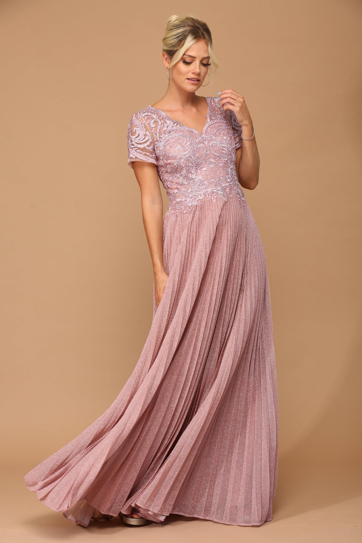 Mother of the Bride Dresses Mother of the Bride Long Formal Metallic Dress Dusty Rose