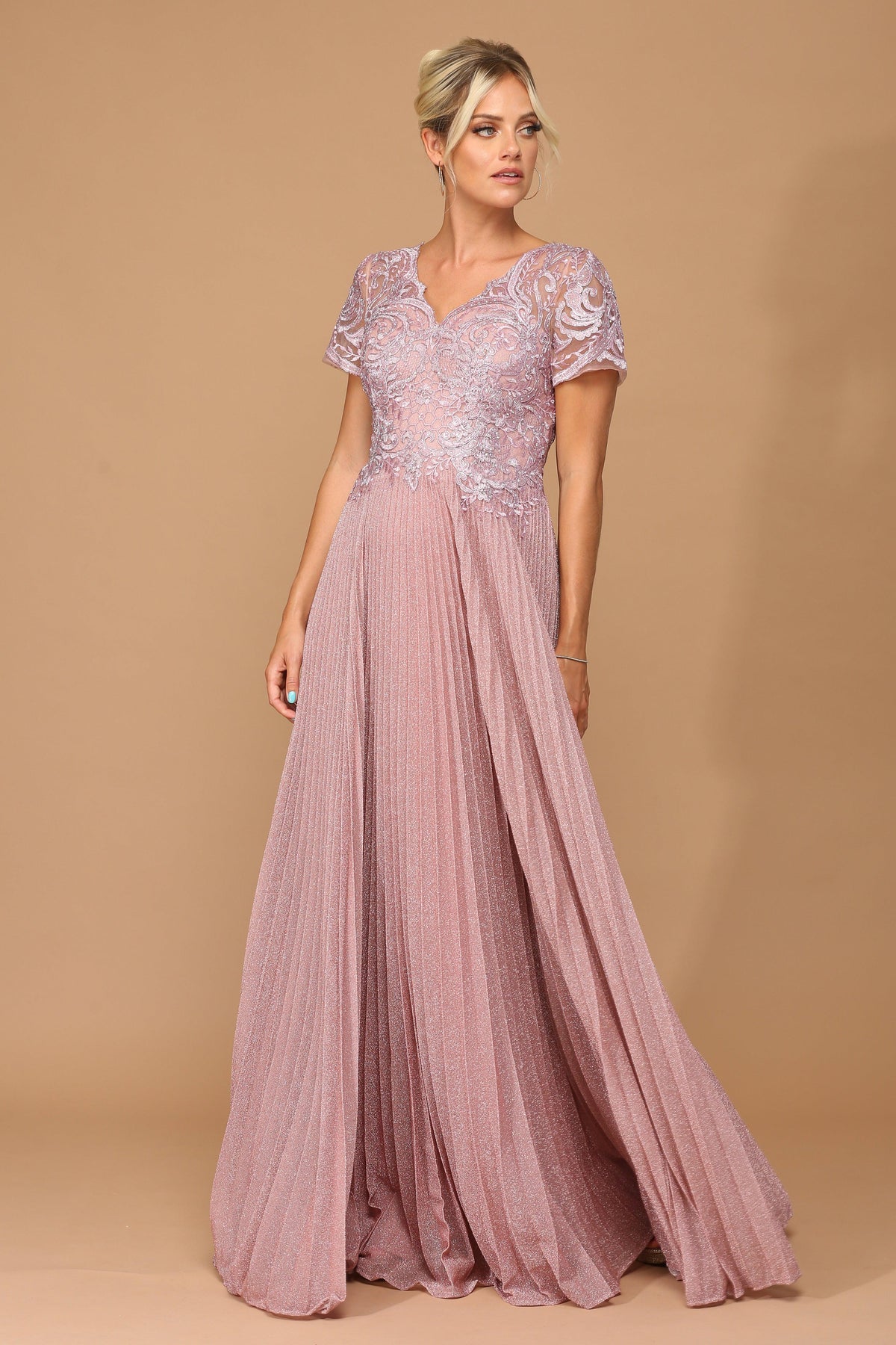 Mother of the Bride Dresses Mother of the Bride Long Formal Metallic Dress Dusty Rose