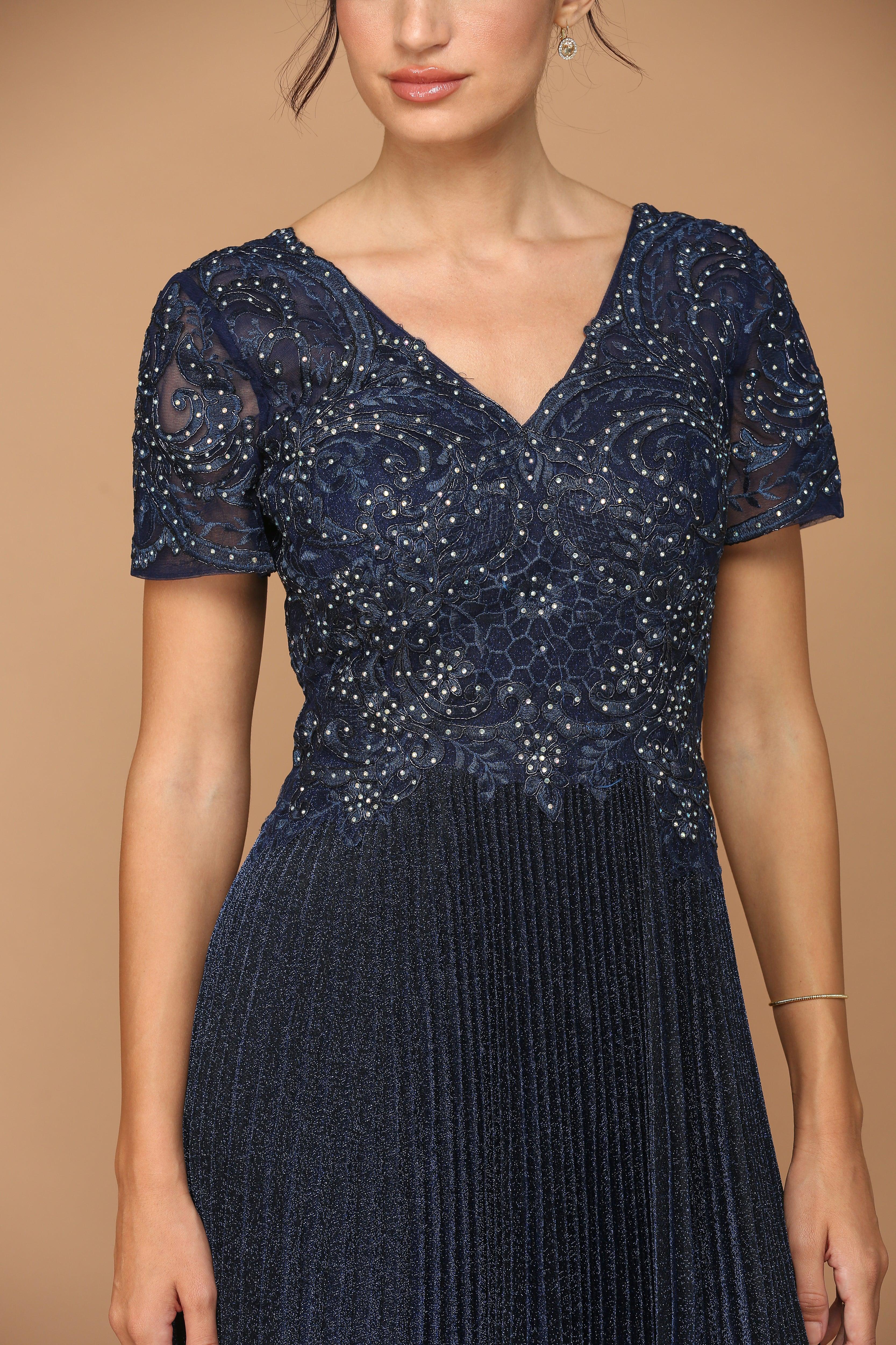 Mother of the Bride Dresses Mother of the Bride Long Formal Metallic Dress Navy