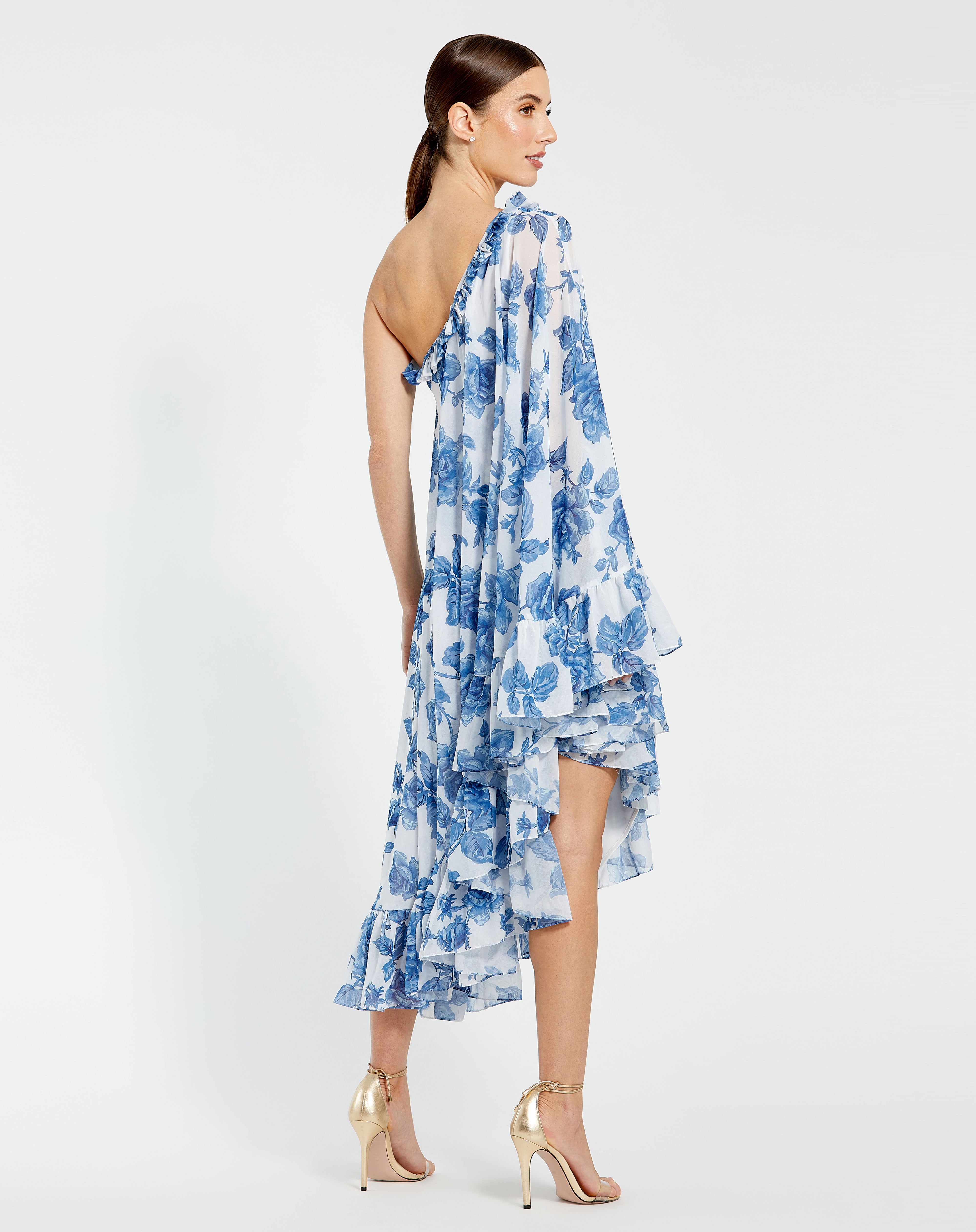 Cocktail Dresses High Low Floral Cape Sleeve Cocktail Dress White Multi