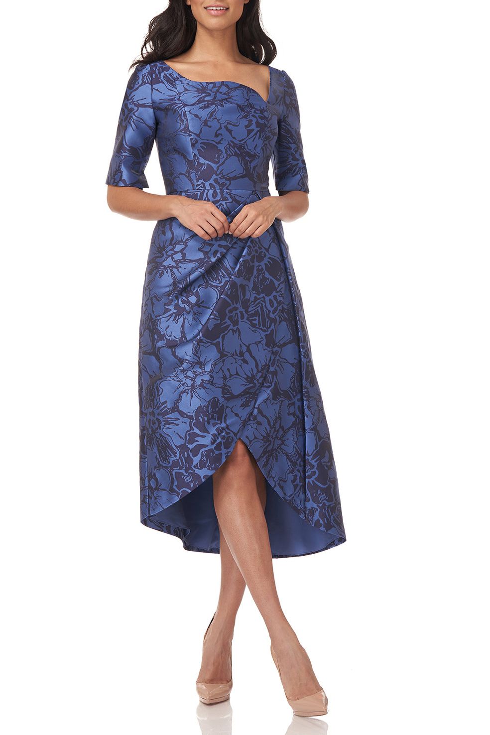 Cocktail Dresses Short Sleeve Tea Length Cocktail Dress MEDITERRANEAN BLUE TWILIGHT