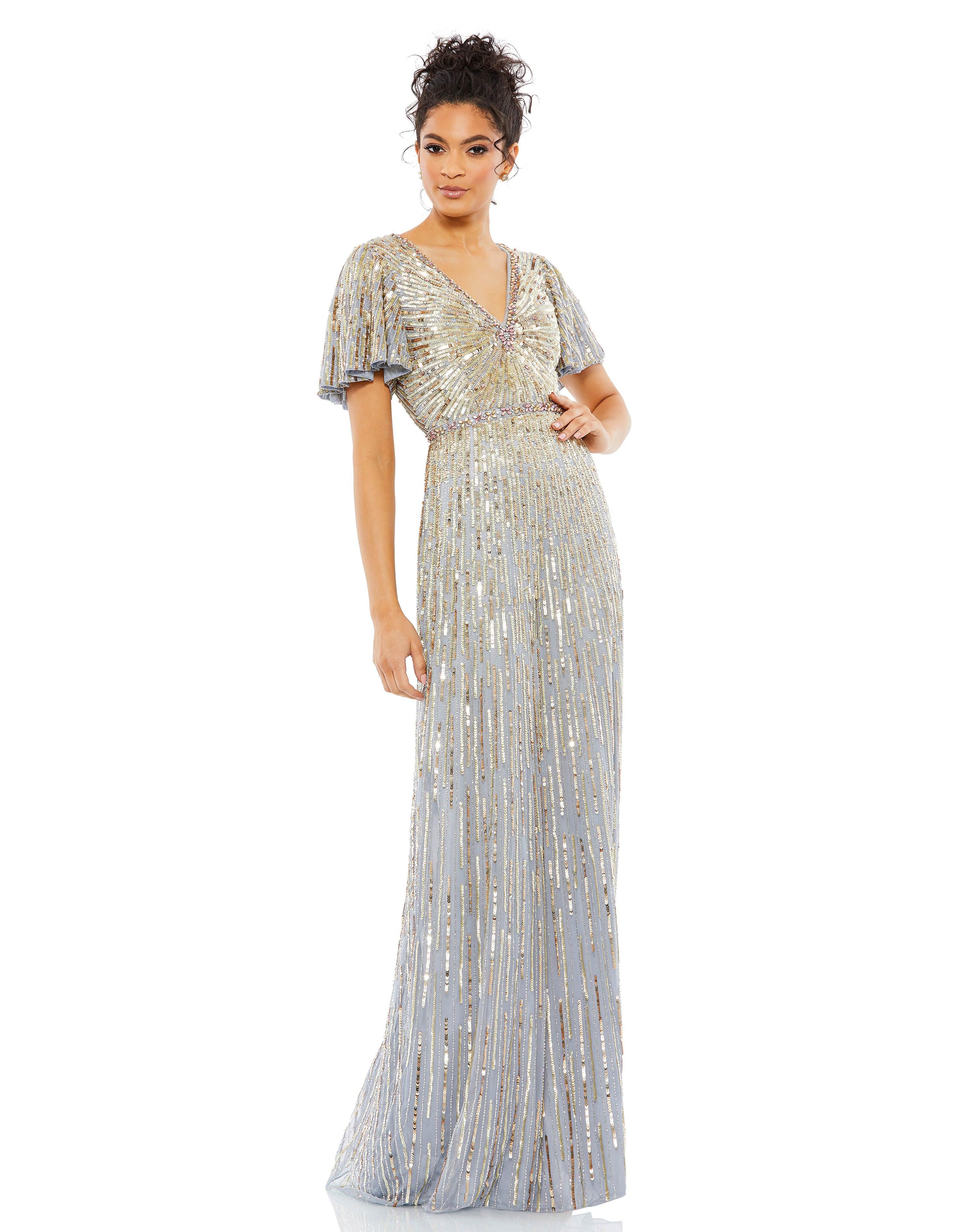 Platinum Mac Duggal 5538 Beaded Short Sleeve Formal Long Gown for $598