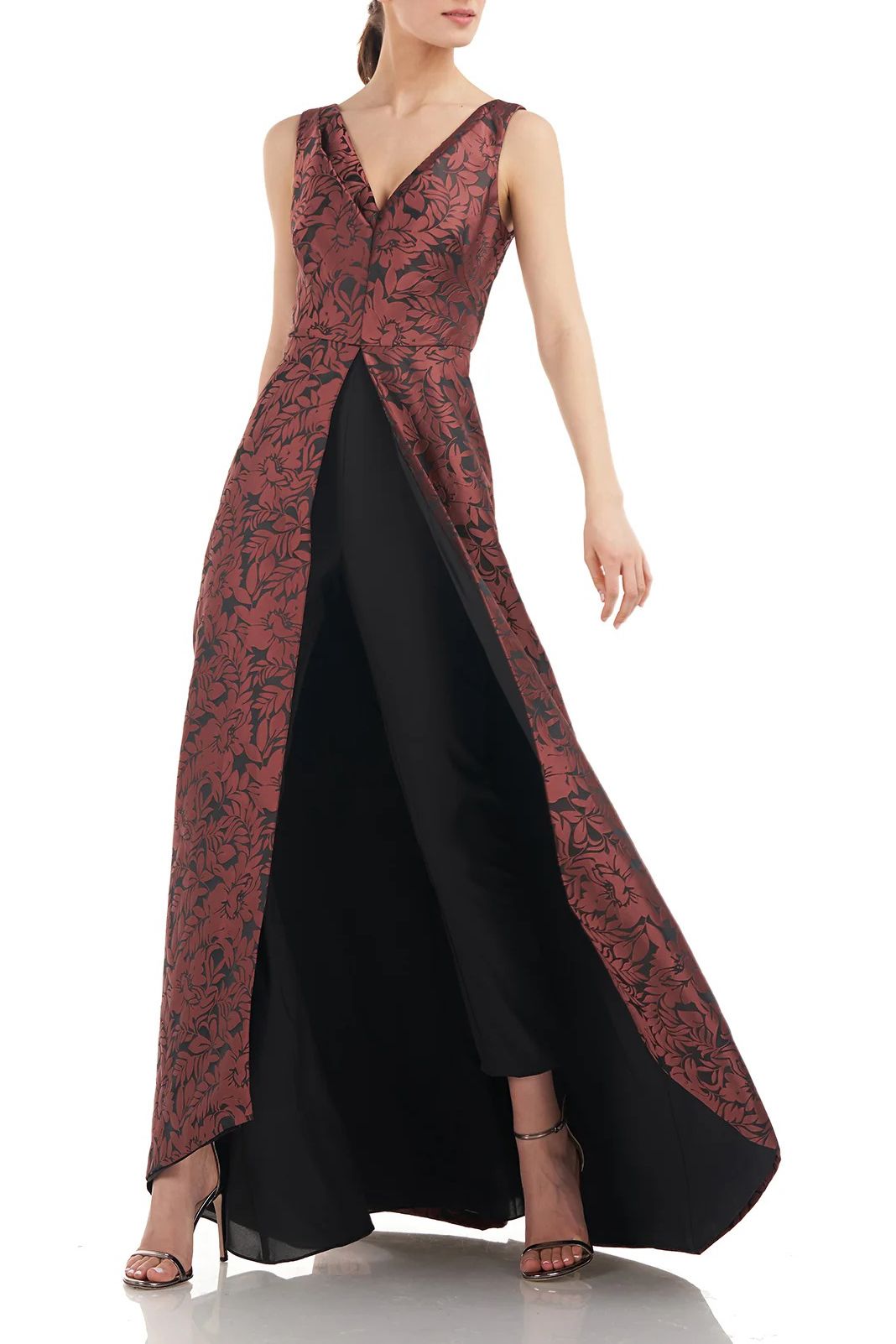 DEEP BERRY Kay Unger 5548775 Floral Print Sleeveless Jumpsuit