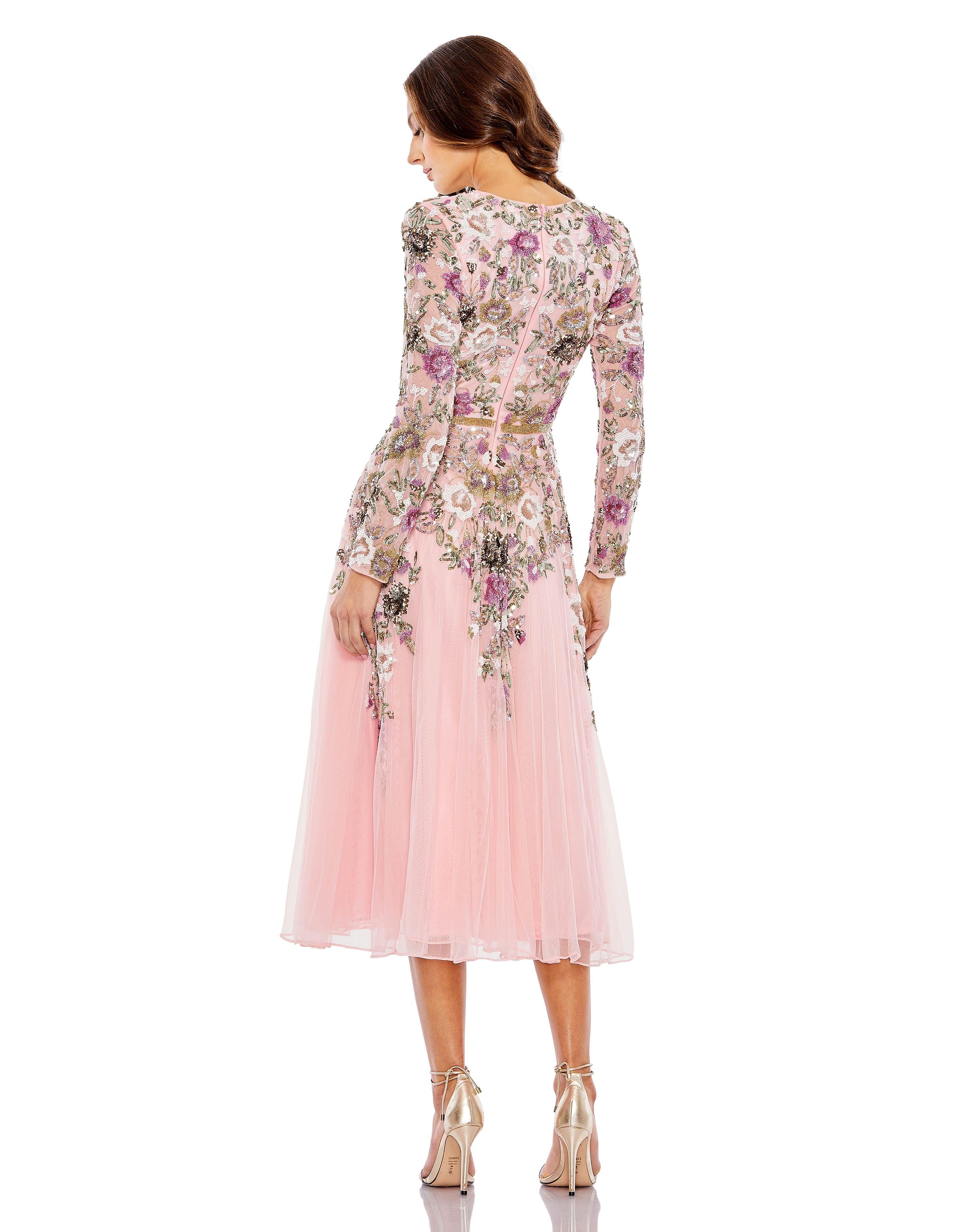 Formal Dresses Long Sleeve Formal Tea Length Dress Rose