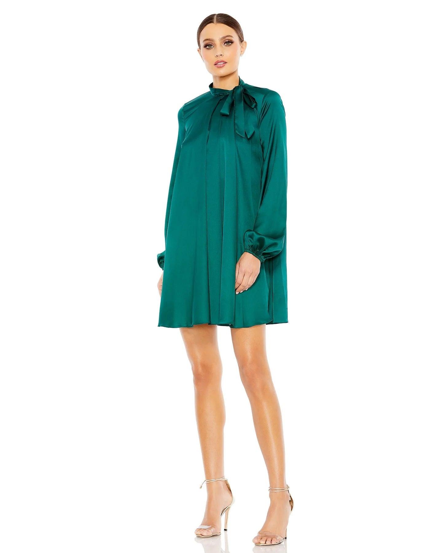 Cocktail Dresses Long Sleeve Satin Cocktail Dress Emerald