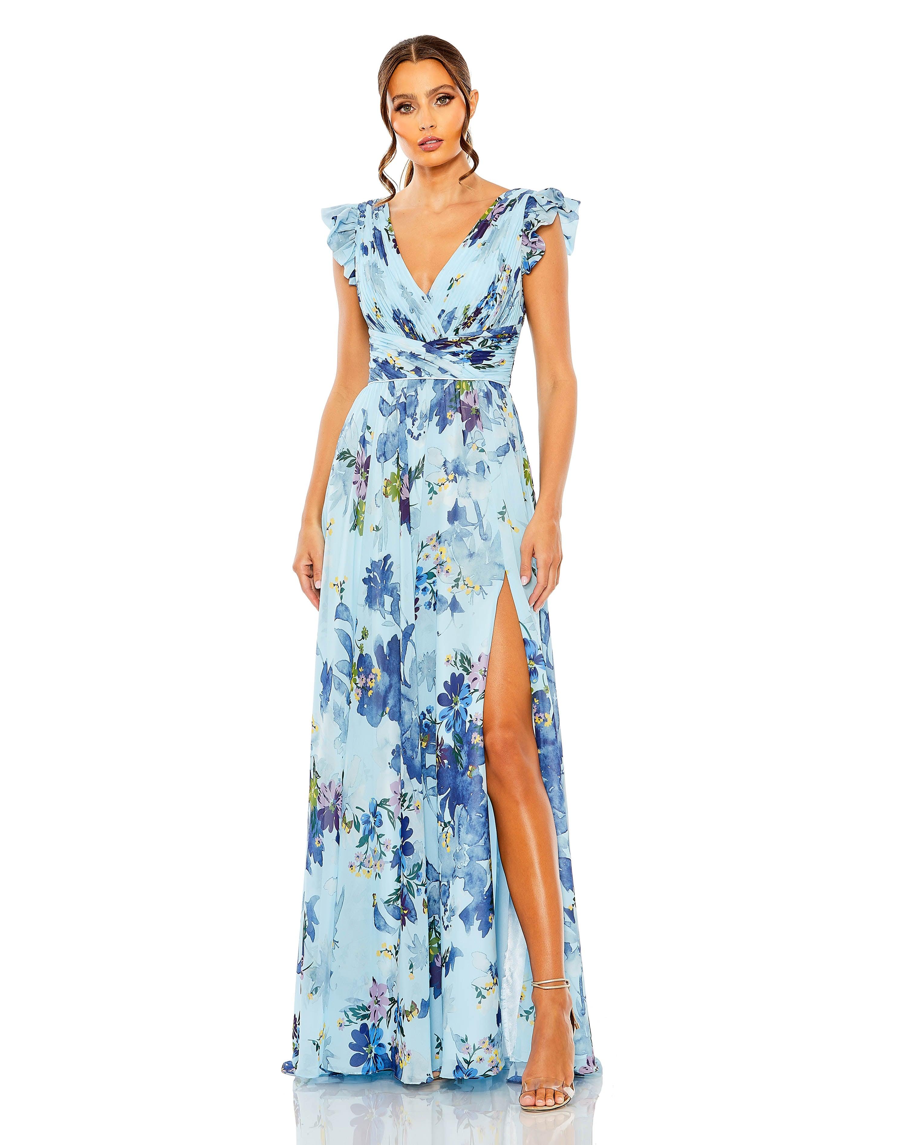 Blue Multi Mac Duggal 56012 Long Formal Floral Chiffon Dress for $498.0 ...