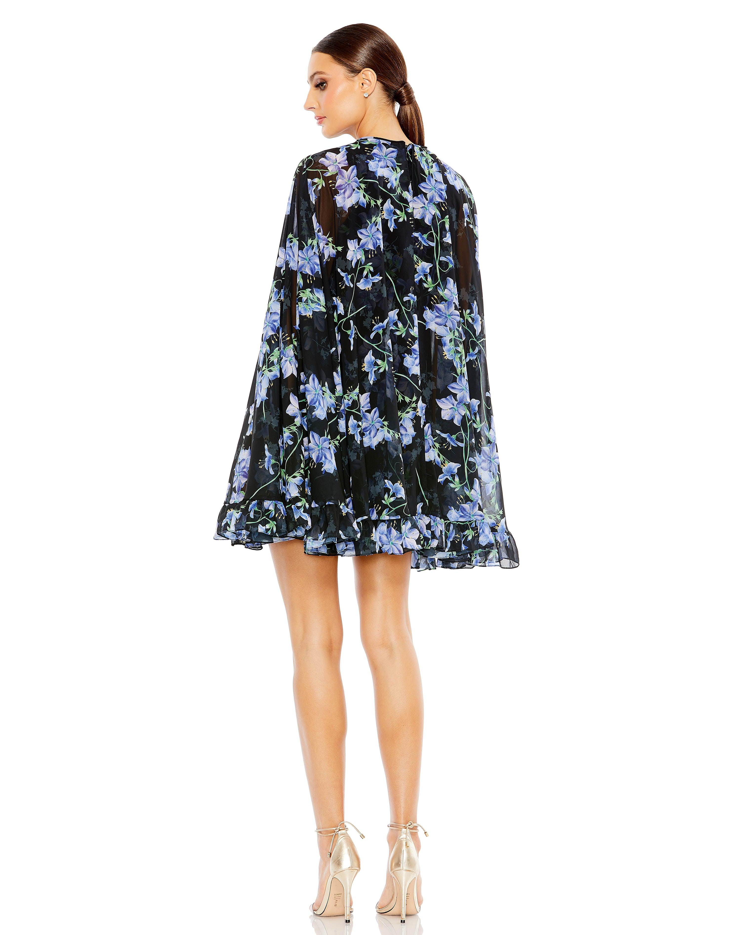 Cocktail Dresses Short Homecoming Floral Print Cocktail Dress Black Multi