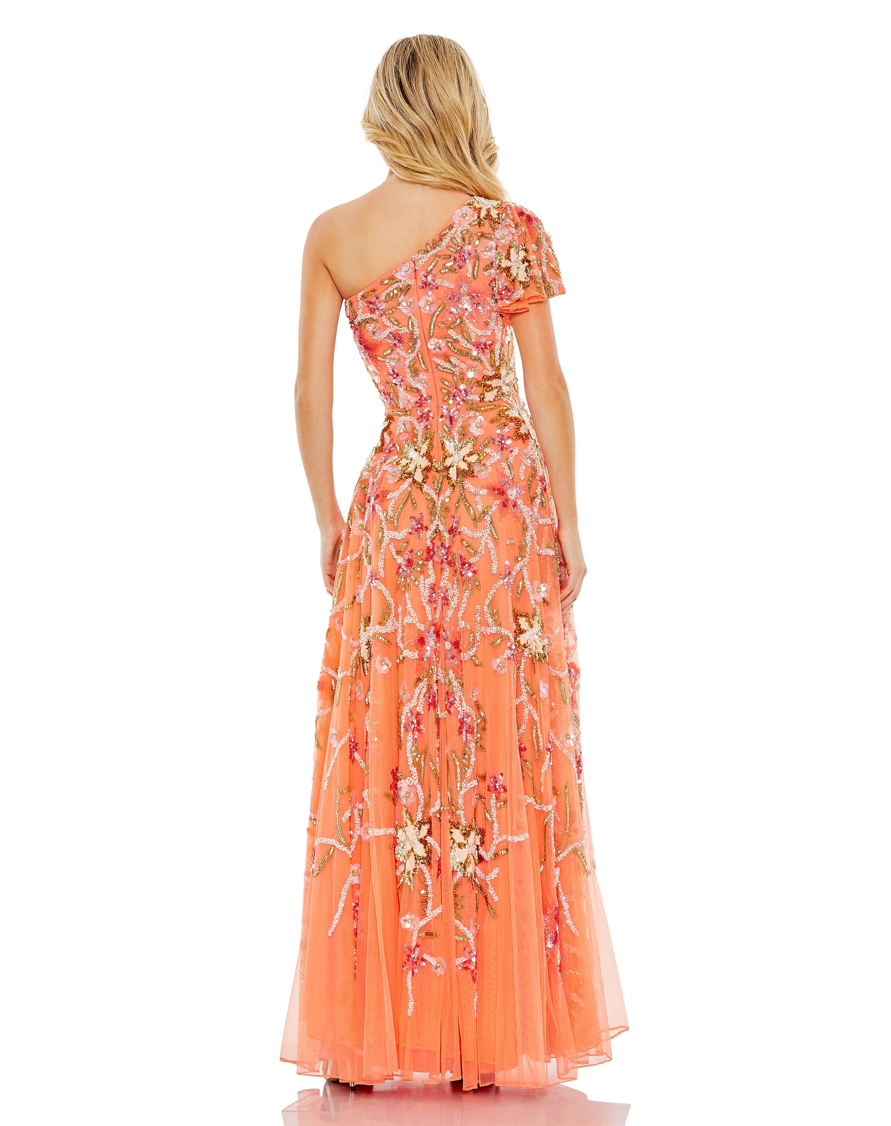 Formal Dresses Long One Shoulder Floral Formal Dress Coral