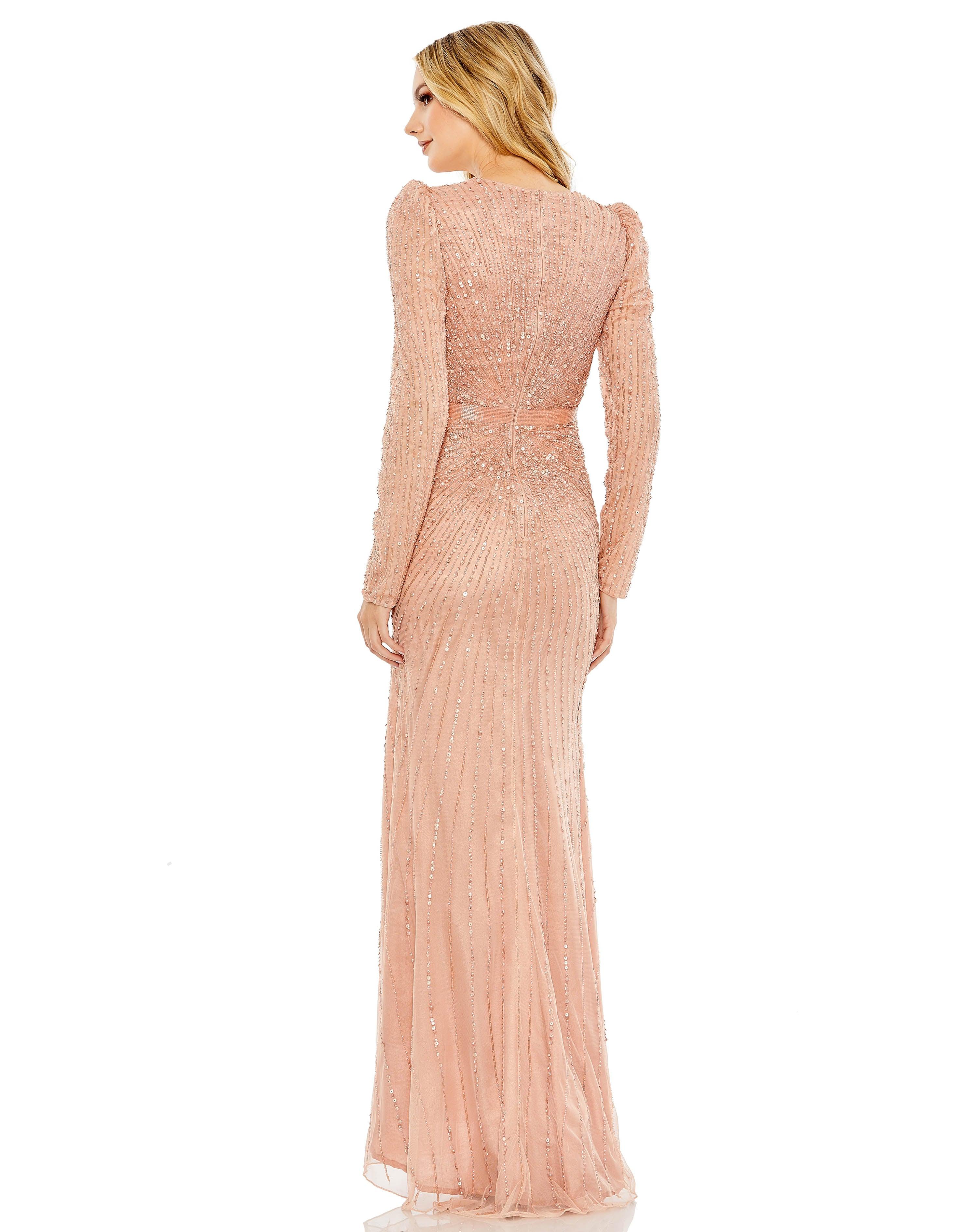 Formal Dresses Beaded Long Sleeve Formal Gown Rose