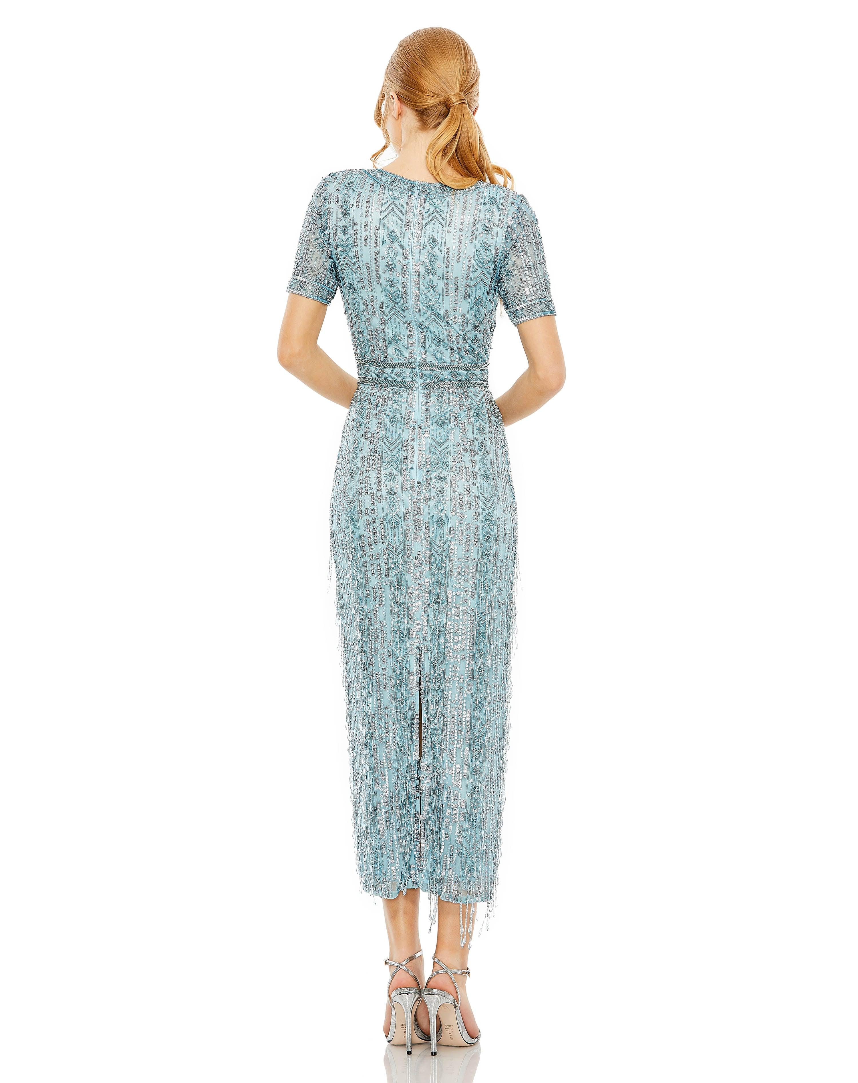 Formal Dresses Short Sleeve Formal Midi Length Dress French Blue