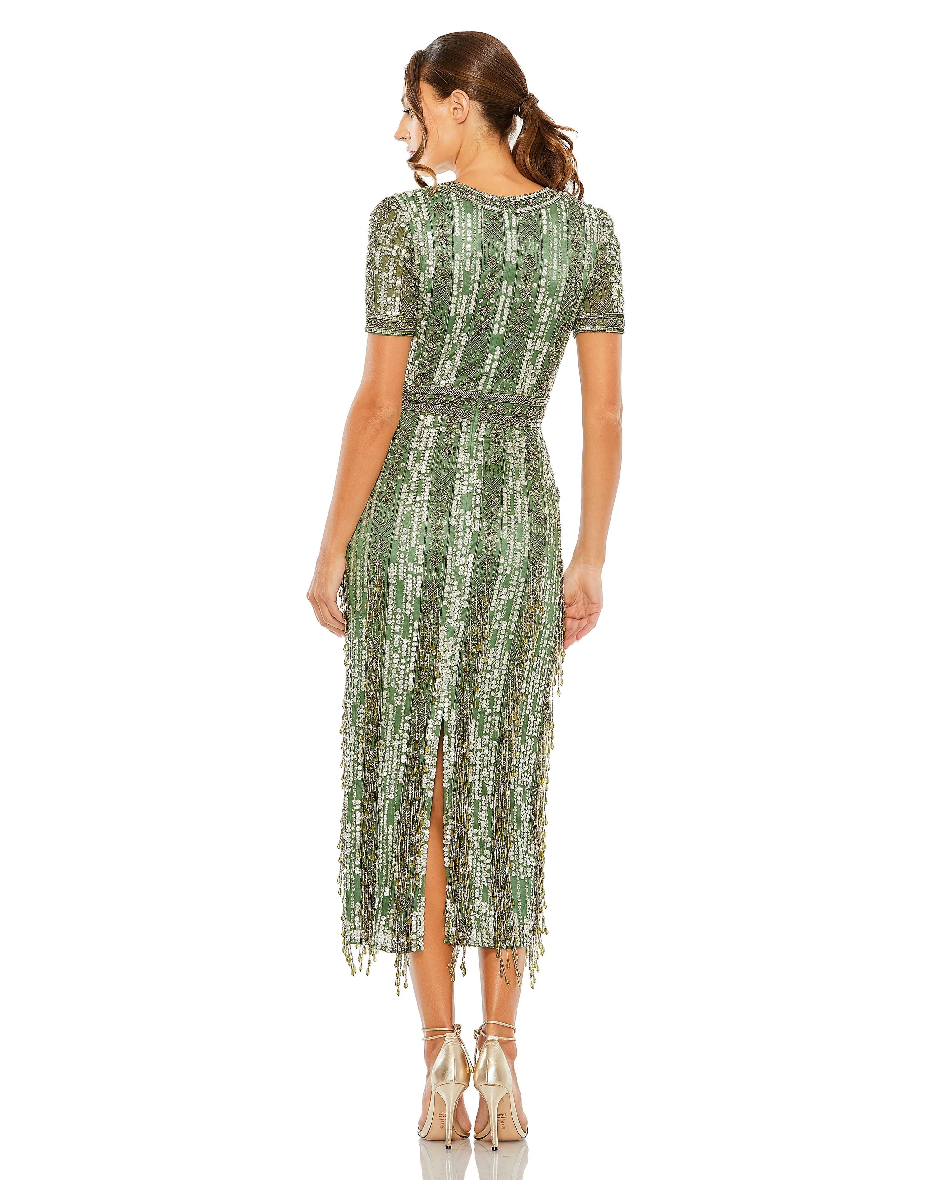 Formal Dresses Short Sleeve Formal Midi Length Dress Sage