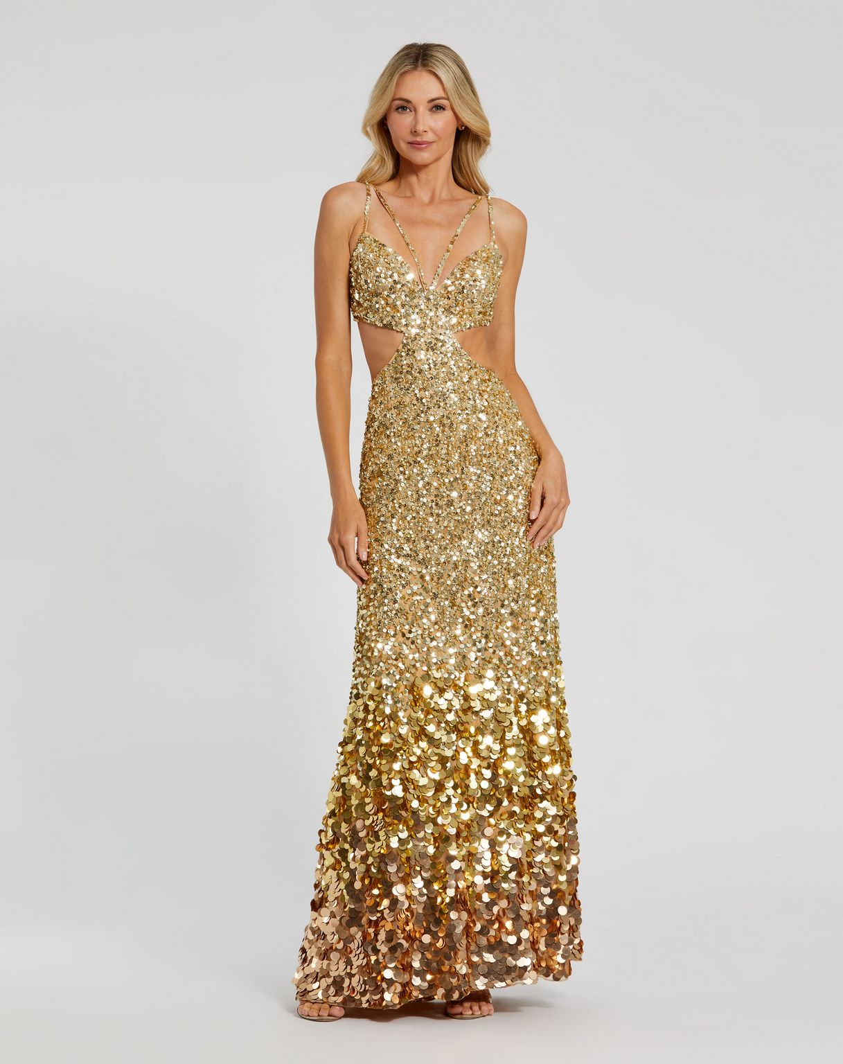 Gold Mac Duggal 6077 Ombre Sequin Prom Formal Long Dress for 299.0 The Dress Outlet