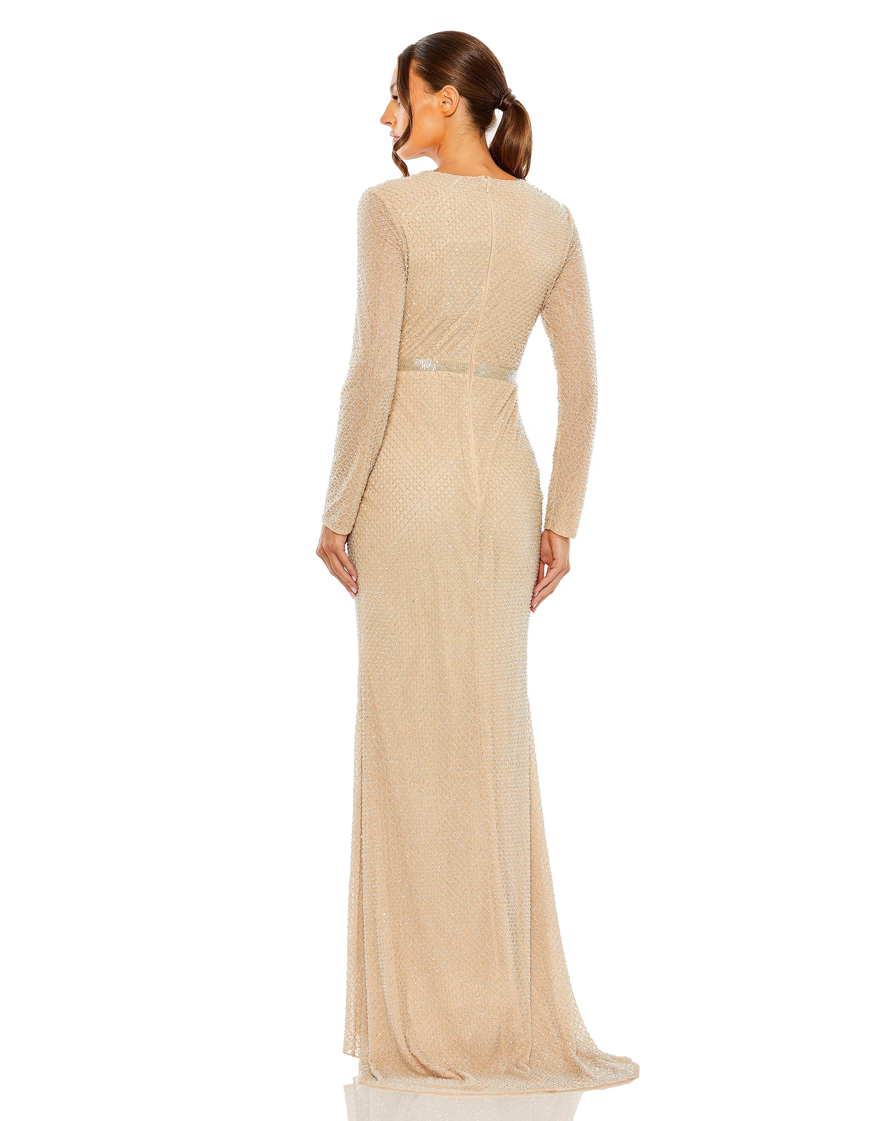 Formal Dresses Long Sleeve Formal Evening Dress Nude Silver