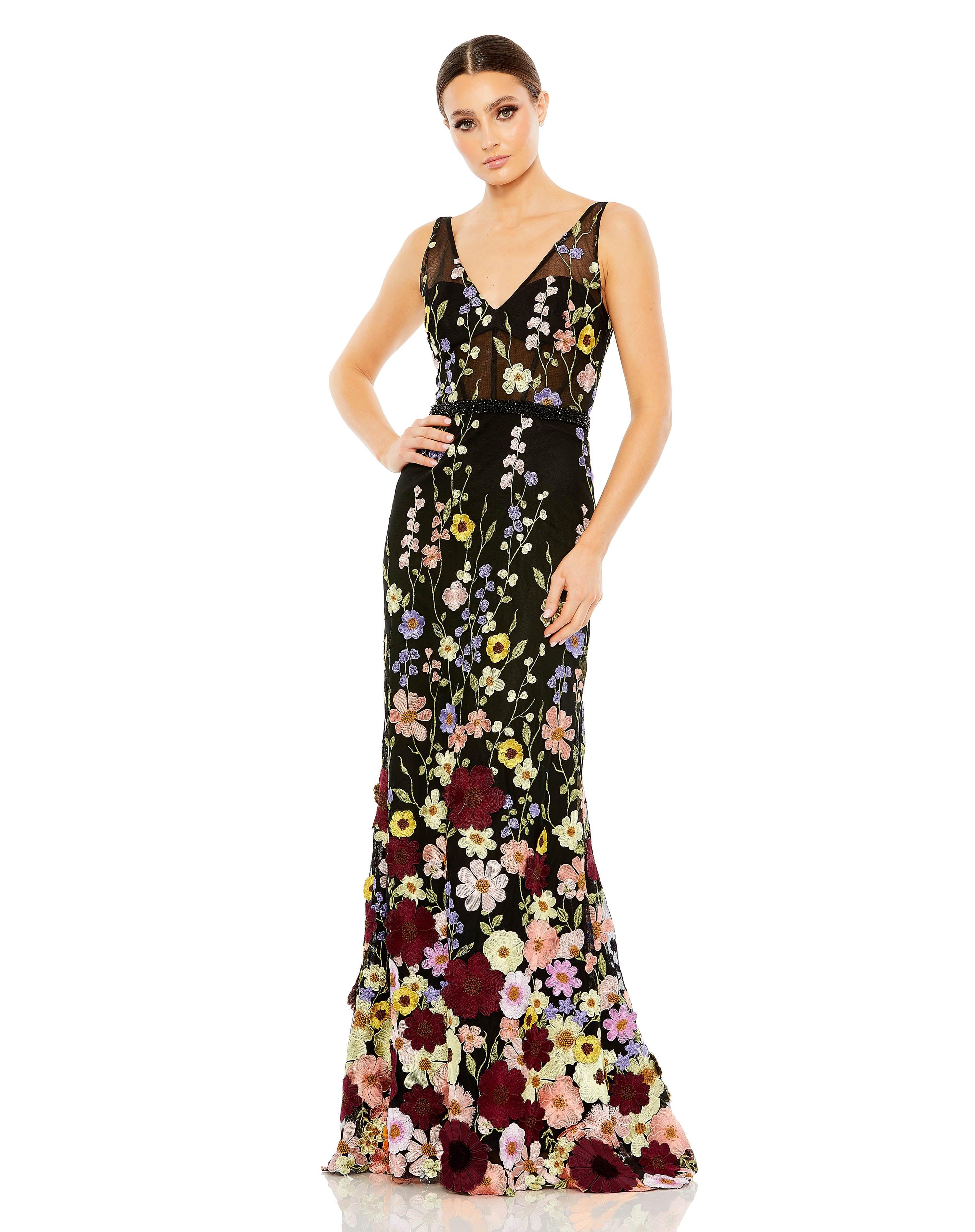 Formal Dresses Long Formal Evening Floral Dress Black Multi