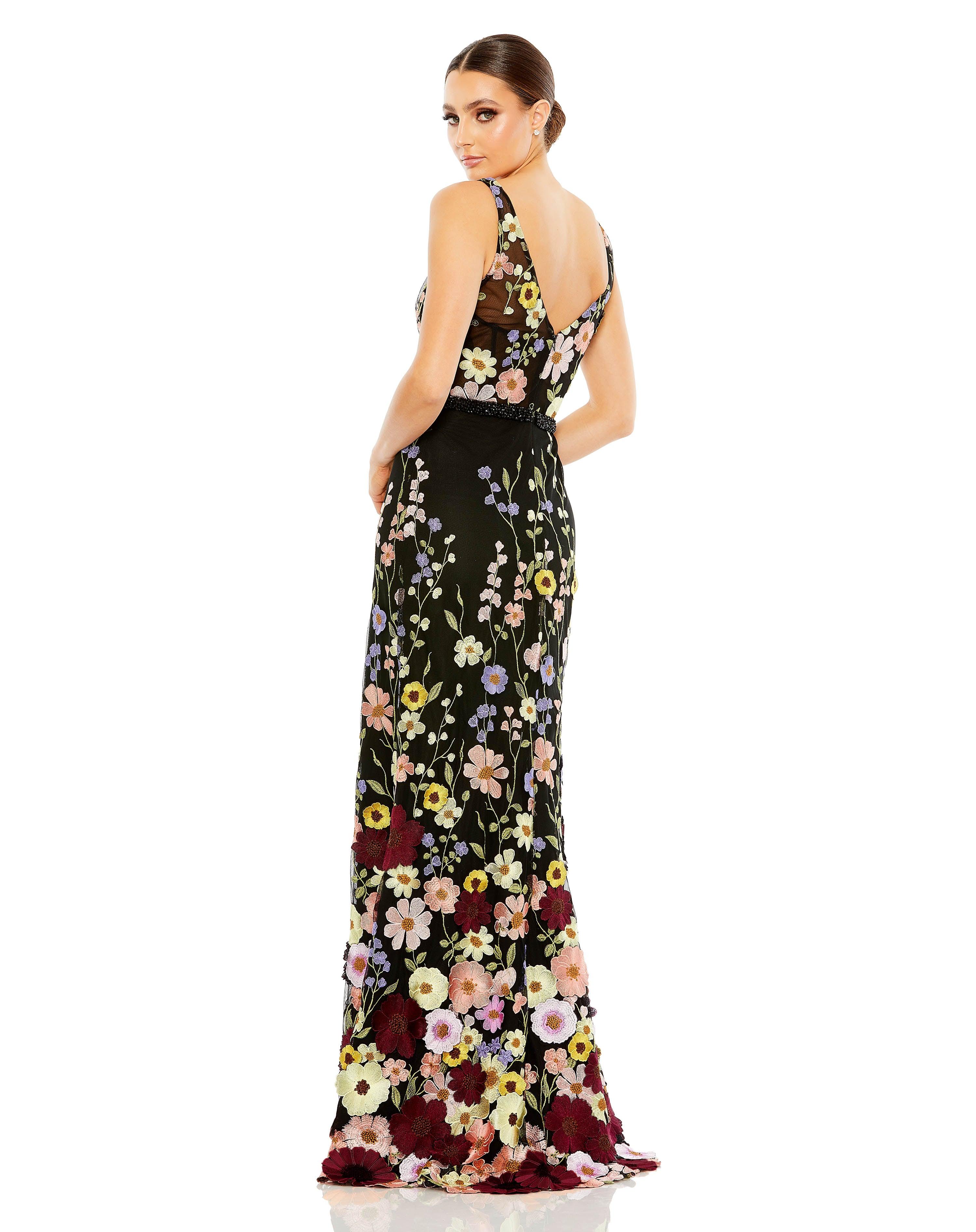 Formal Dresses Long Formal Evening Floral Dress Black Multi