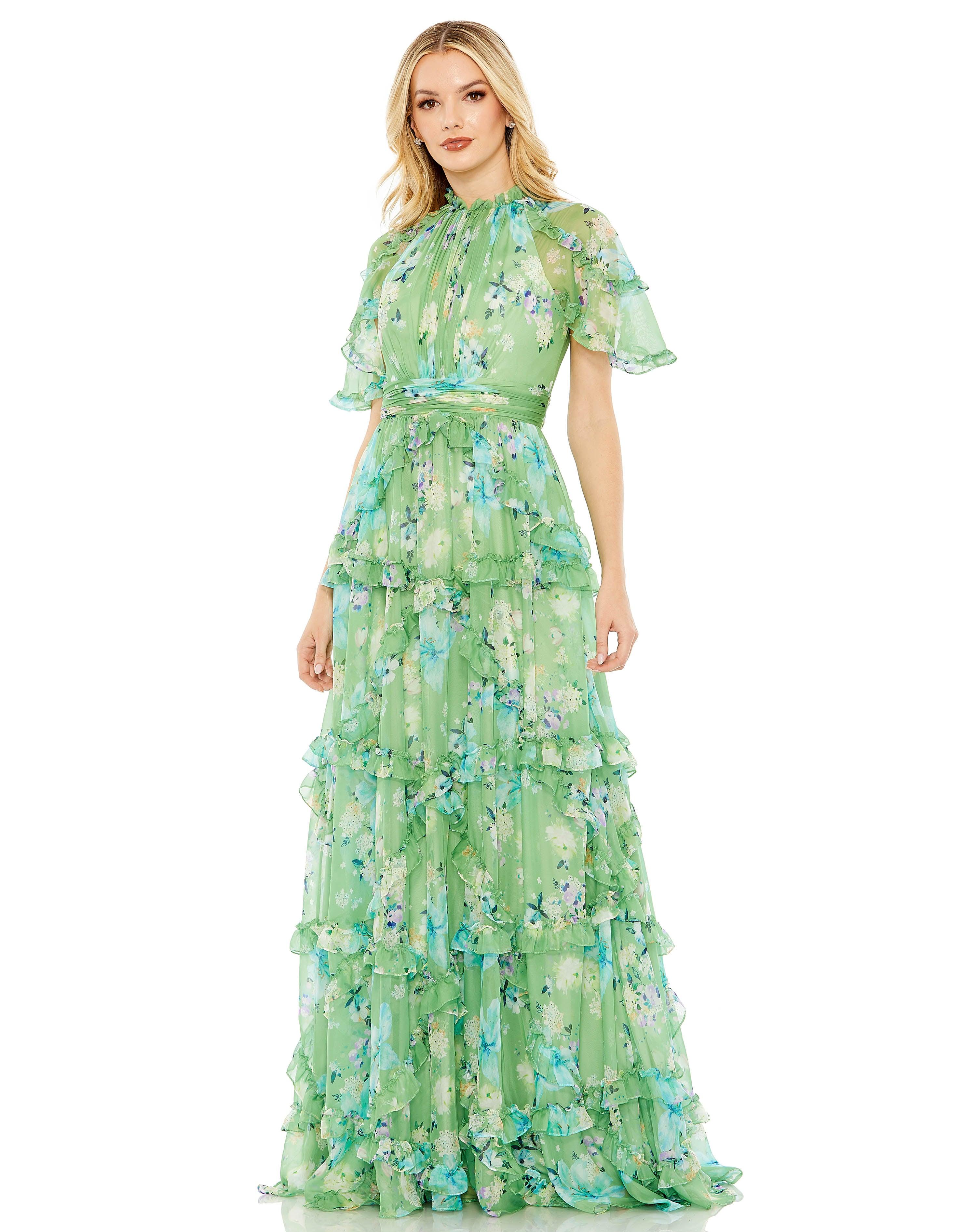 Formal Dresses Long Formal Floral Chiffon Dress Green Multi