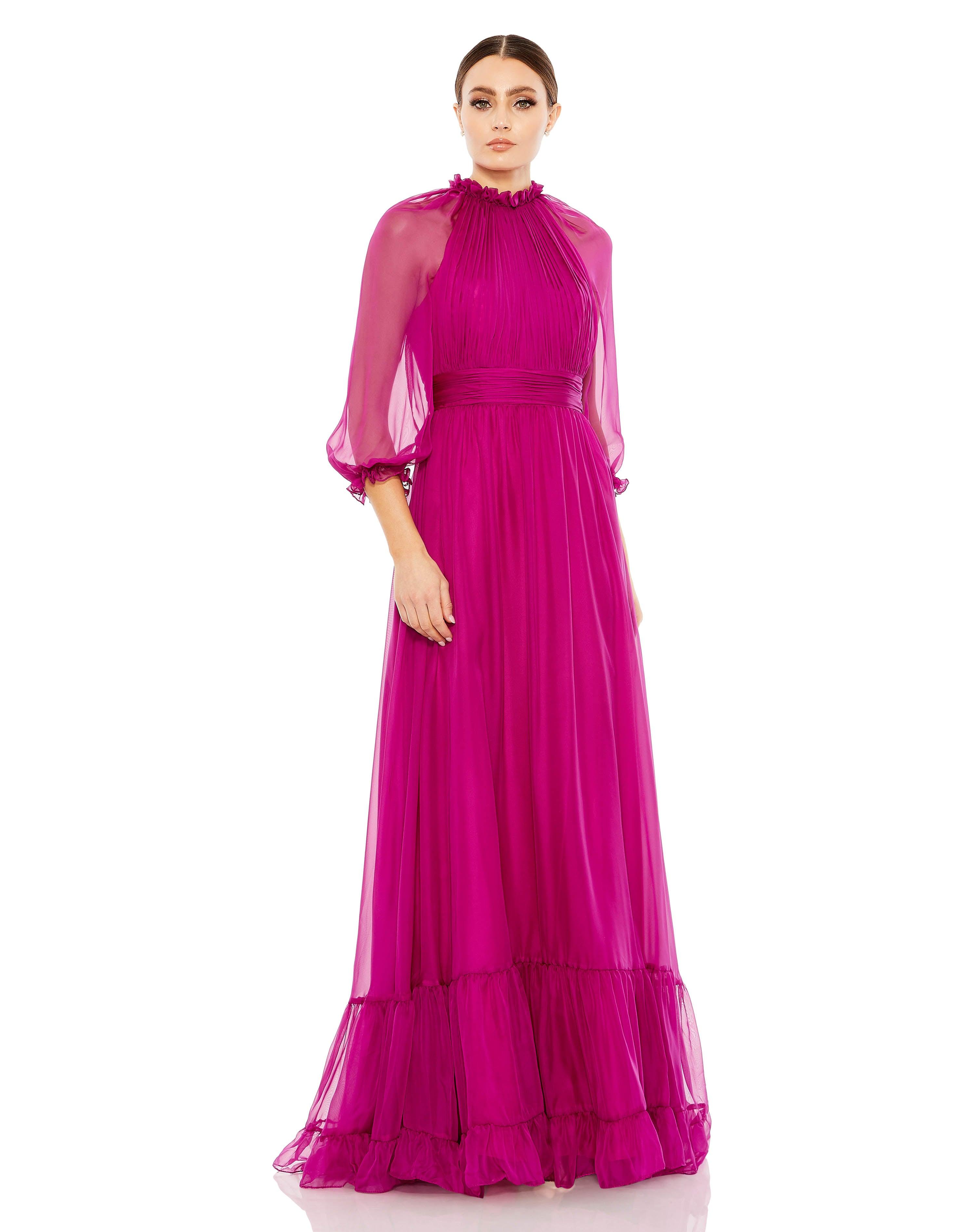 Ocean Blue Mac Duggal 68225 Long Formal 3/4 Sleeve Chiffon Dress for $249.0 – The Dress Outlet