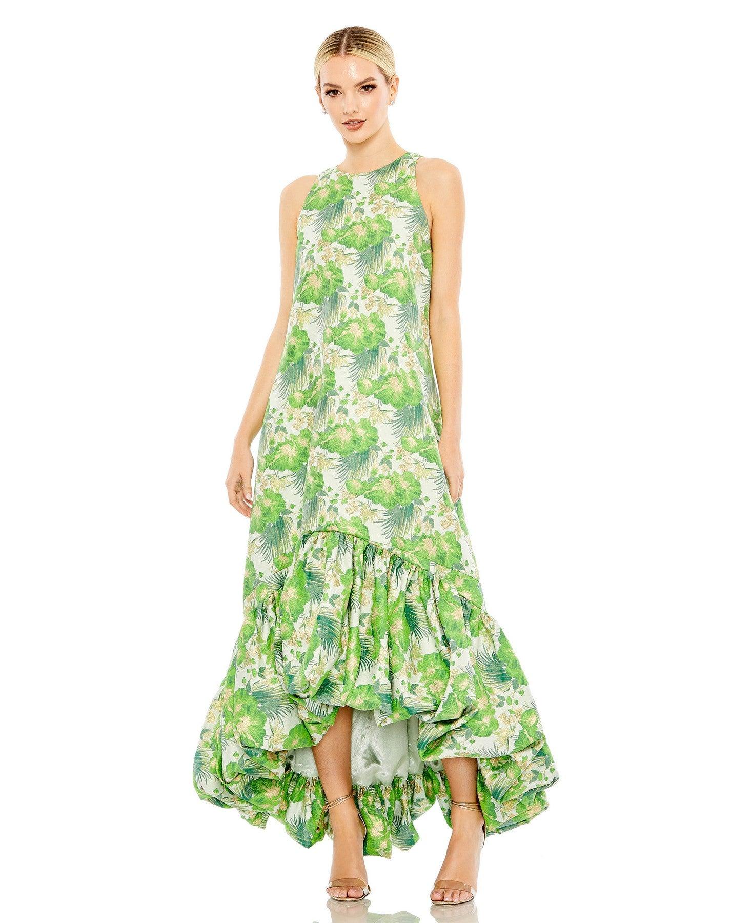 Formal Dresses High Low Sleeveless Floral Formal Dress Spring Green