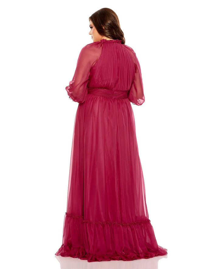 Plus Size Dresses Plus Size Puff Sleeve Tiered A Line Long Dress Crimson