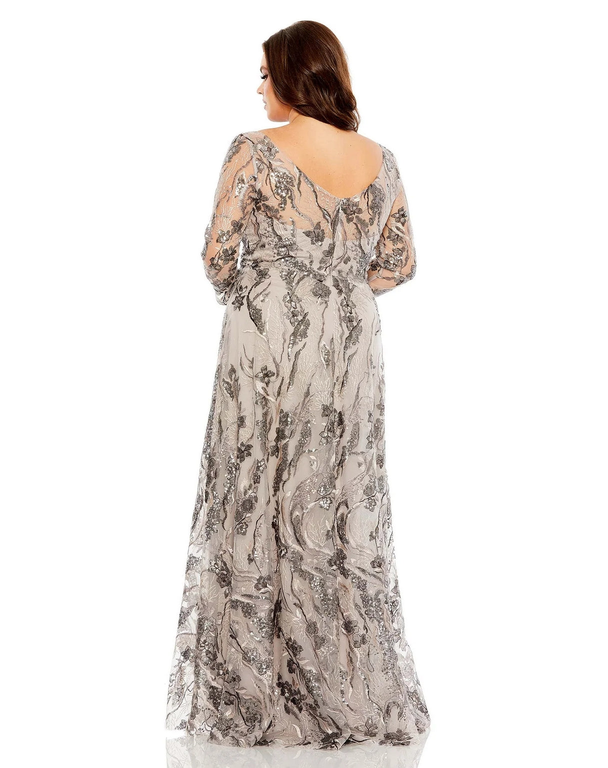 Plus Size Dresses Long Embroidered Long Sleeve A Line Plus Size Dress Taupe