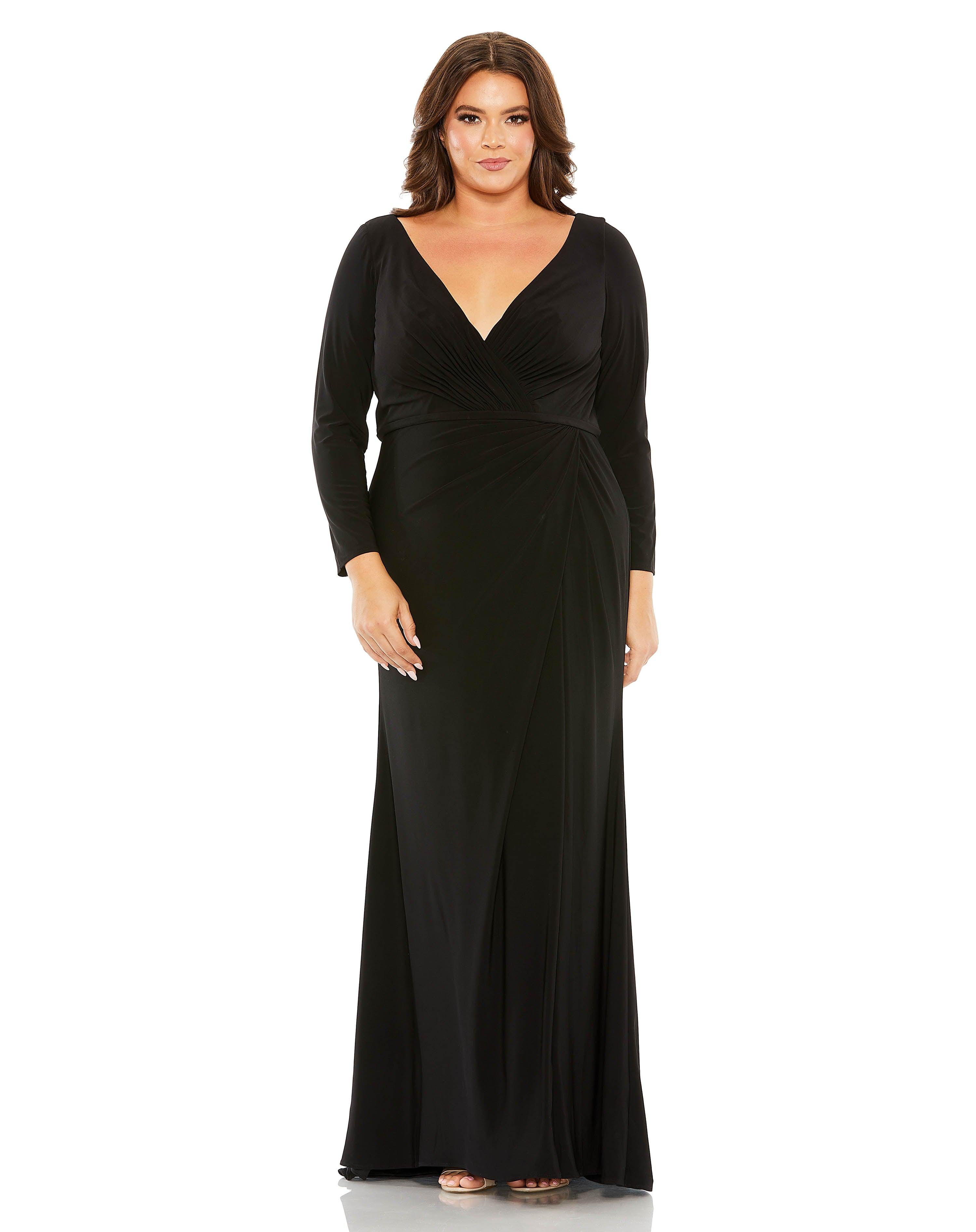 Black Mac Duggal 68442 Fabulouss Long Sleeve Fitted Dress for $199.0