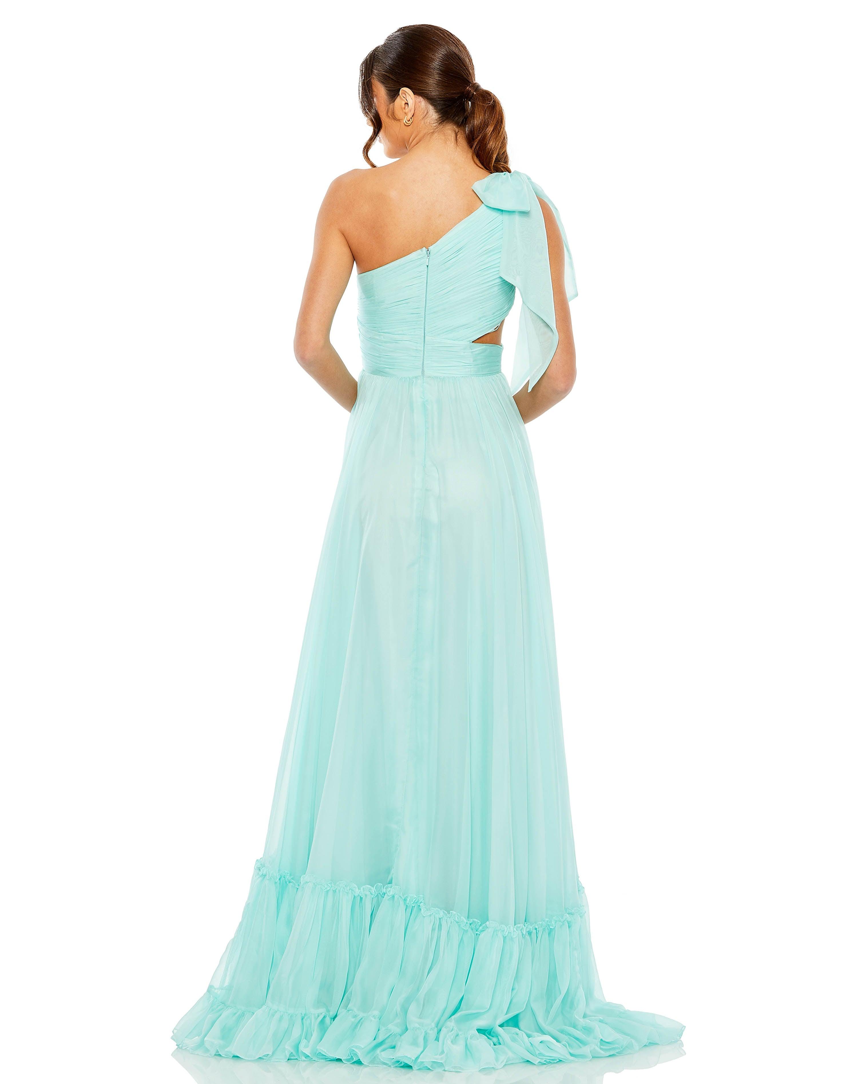 Prom Dresses Long One Shoulder Chiffon Prom Gown Aqua