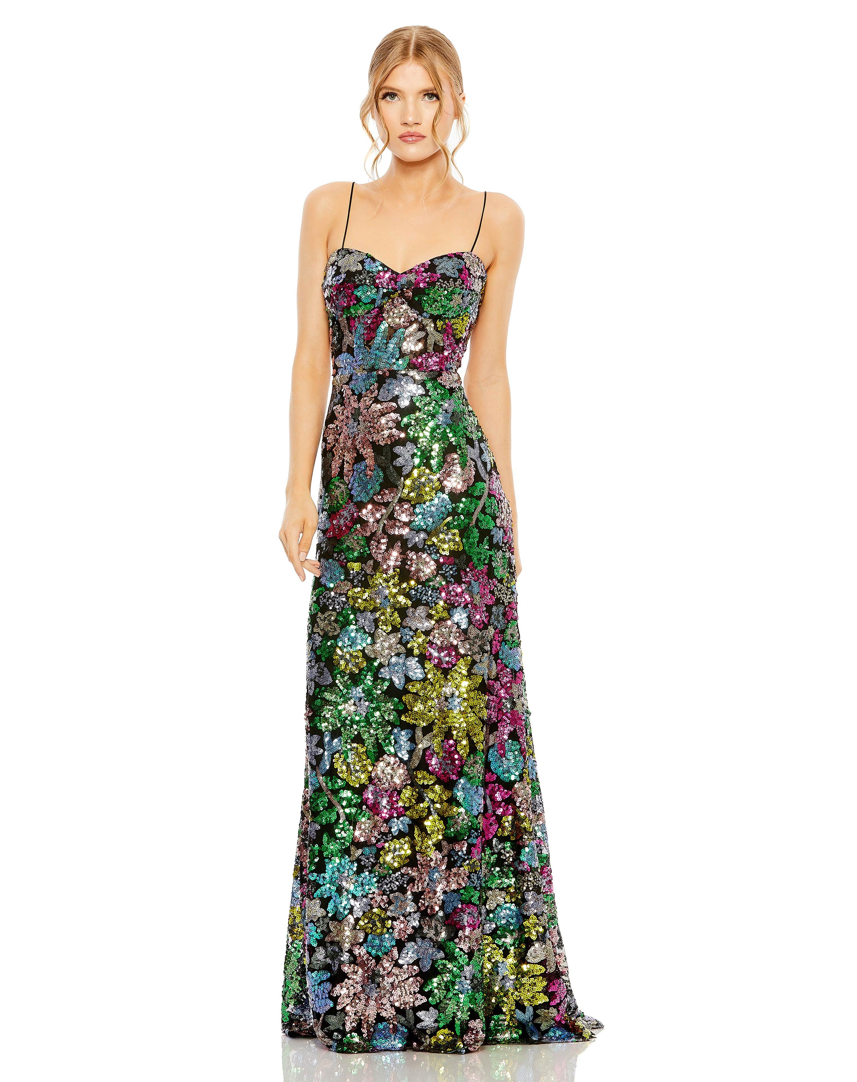Black Multi Mac Duggal 68510 Long Formal Fitted Prom Dress