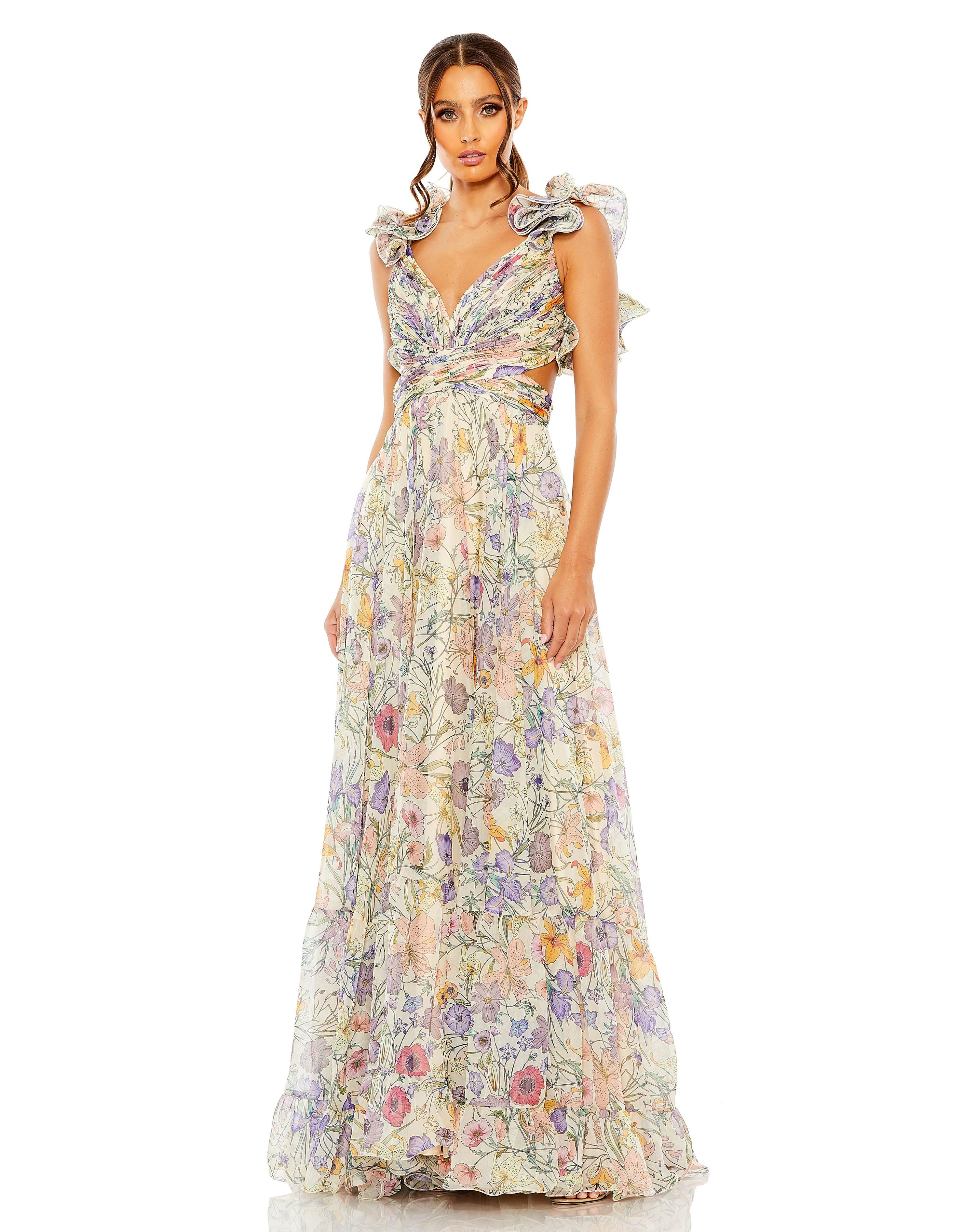 Floral Multi Mac Duggal 68517 Long Formal Floral Chiffon Dress for $598 ...