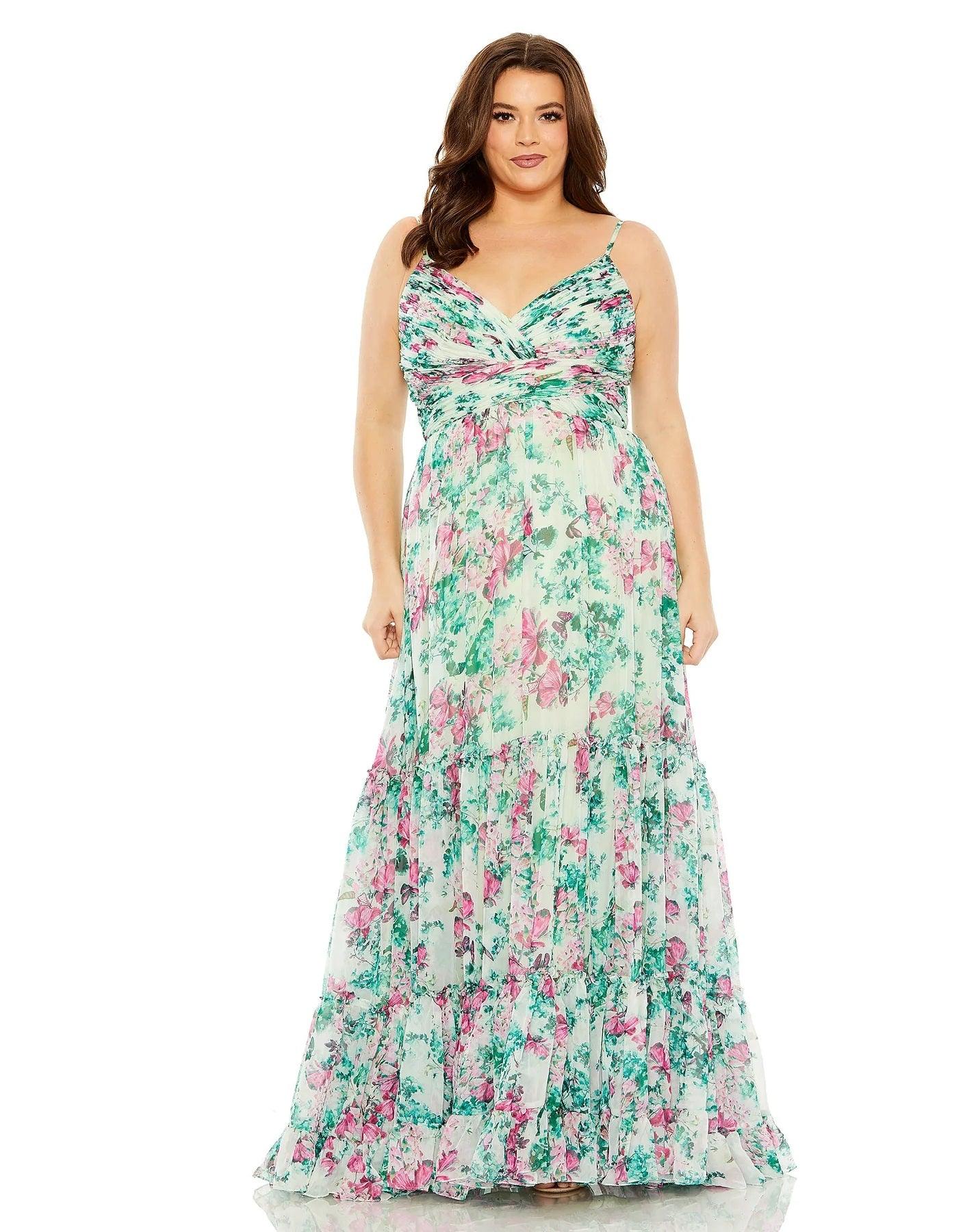 Green Multi Mac Duggal 68550 Fabulouss Long Plus Size Formal Chiffon Gown for $498.0 – The Dress ...