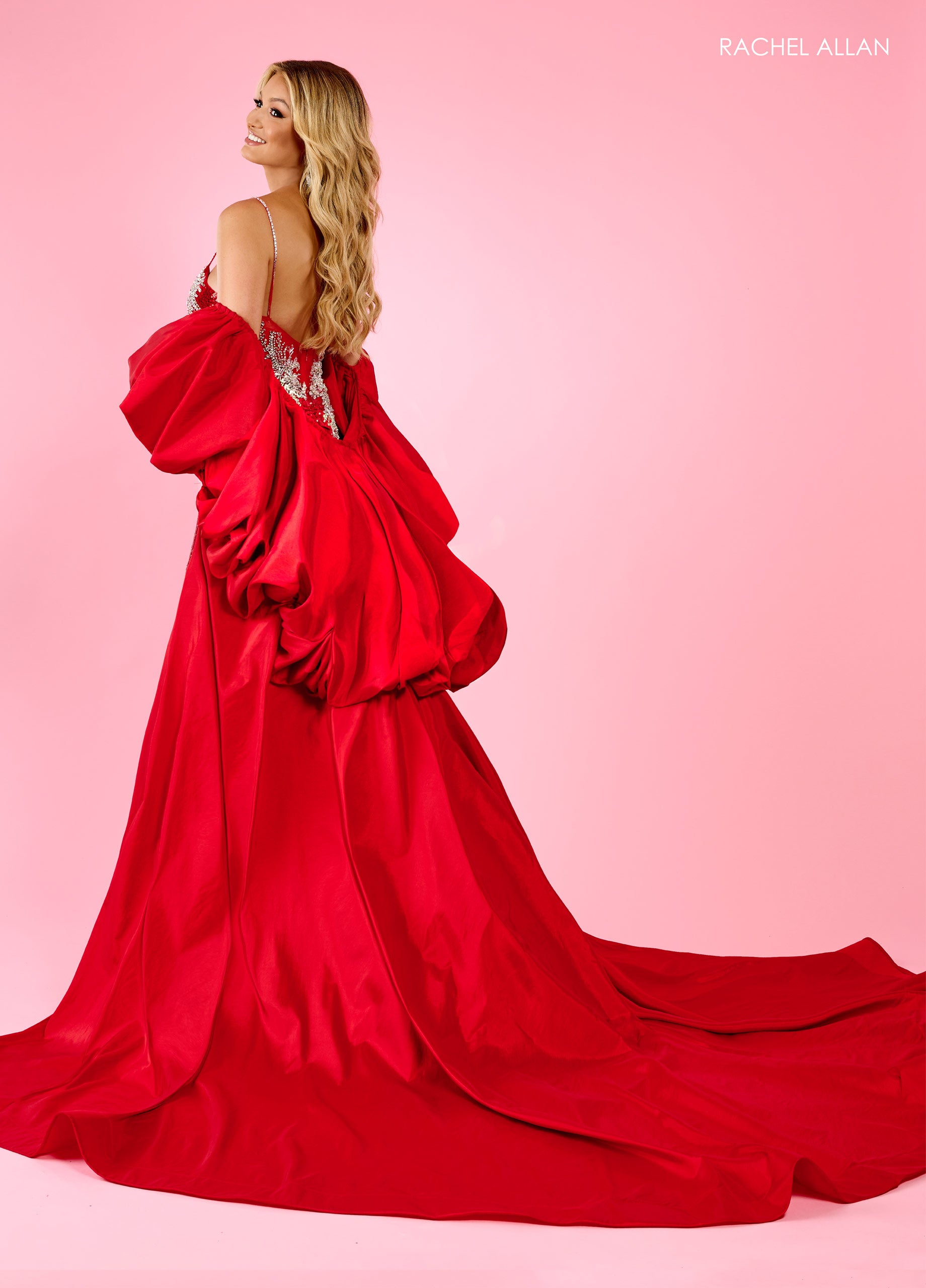 Detachable Sleeves Long Sequins Prom Dress Red