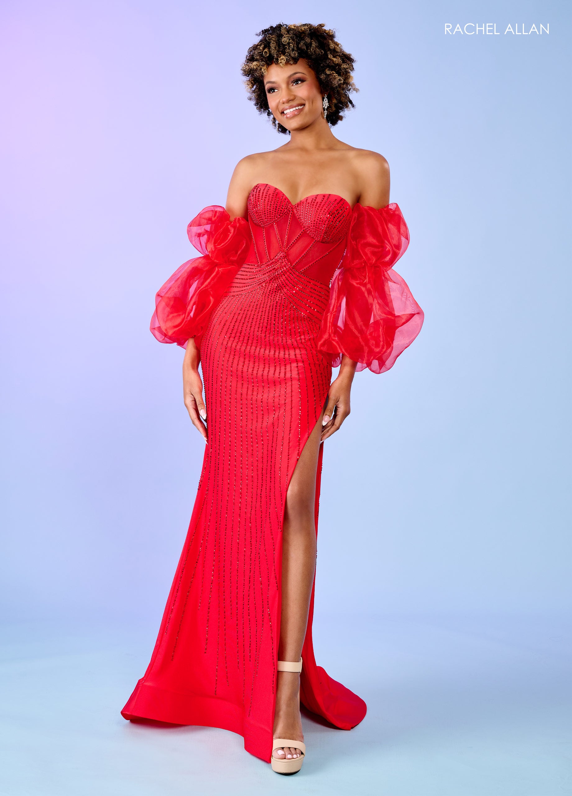 Prom Dresses Detachable Sleeves Long Prom Dress Red