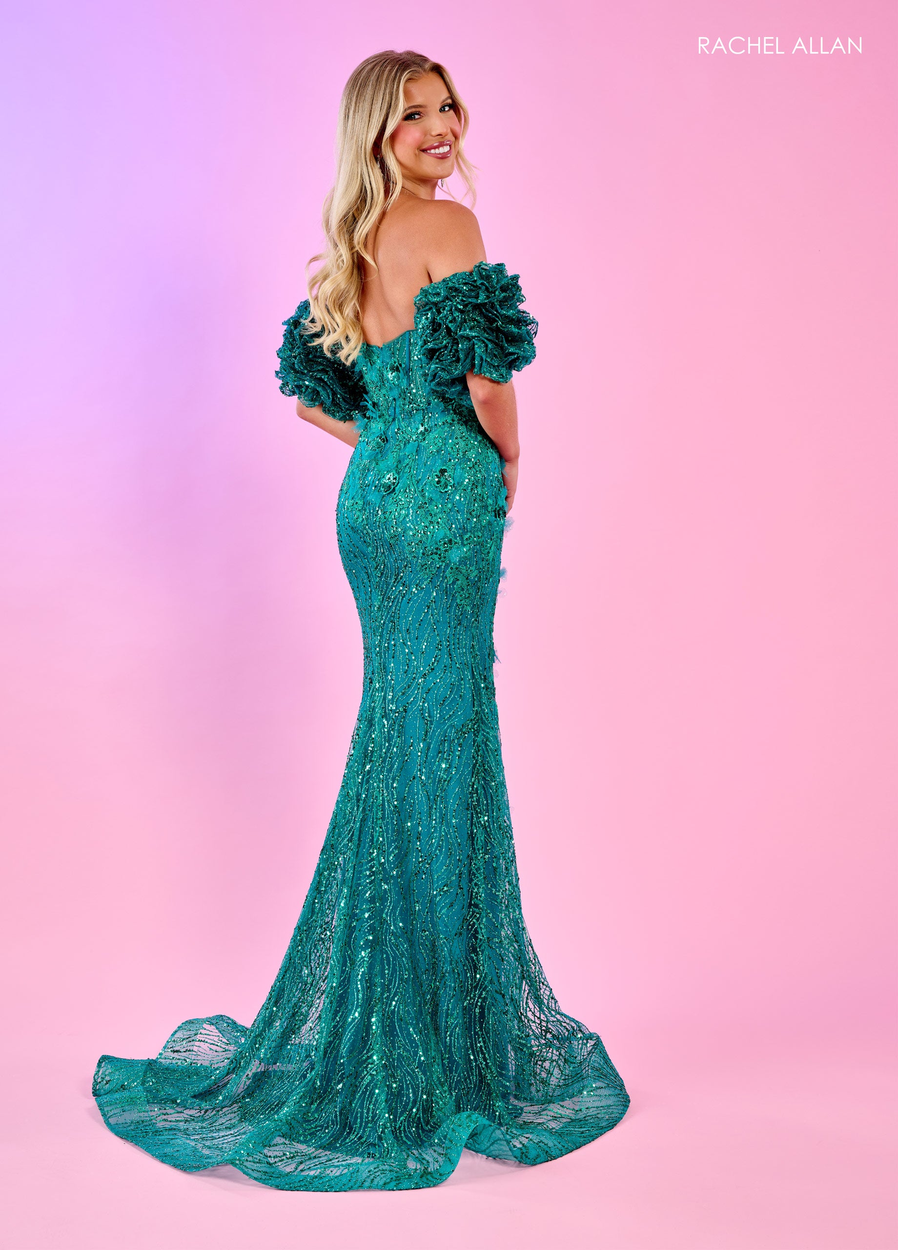 Prom Dresses Detachable Sleeve Prom Glitter Long Formal Dress Jade