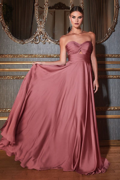 Prom Dresses Long Satin Strapless Keyhole Prom Formal Dress Mauve Rose
