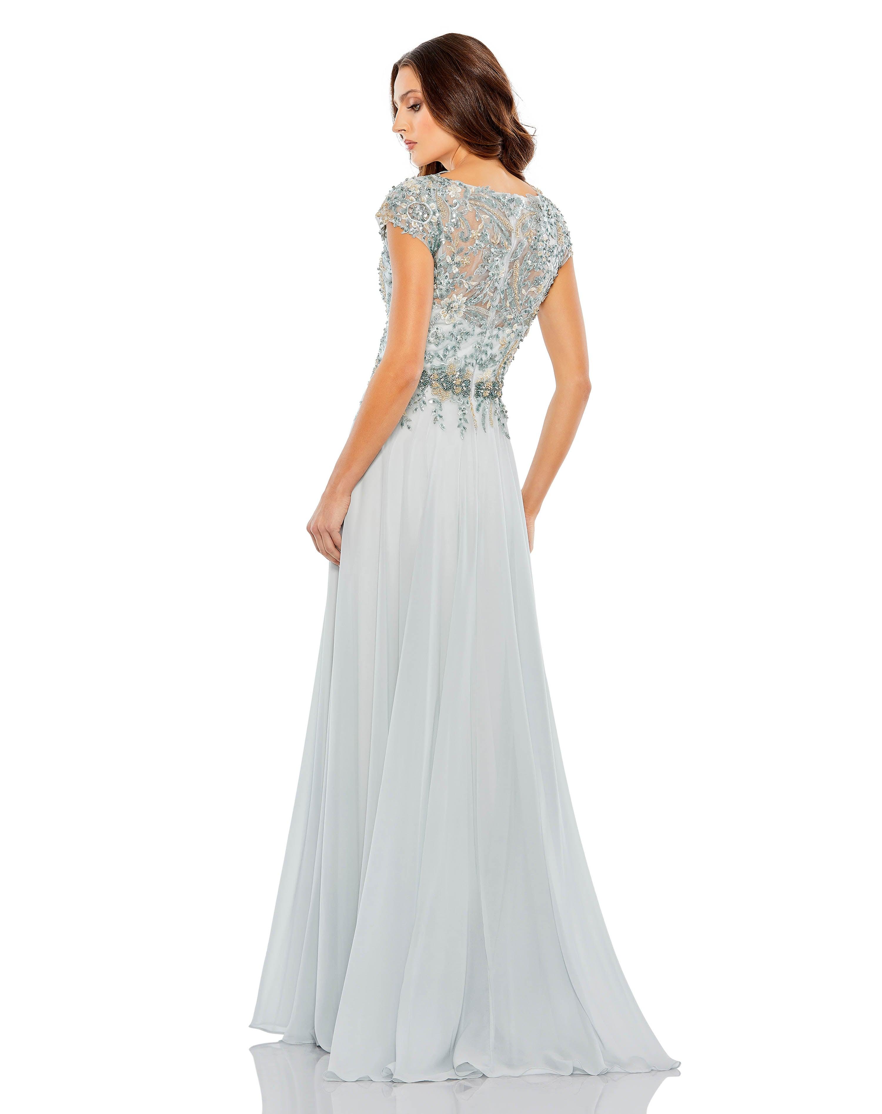Mac Duggal 79365 Long Cap Sleeve Chiffon Formal Gown