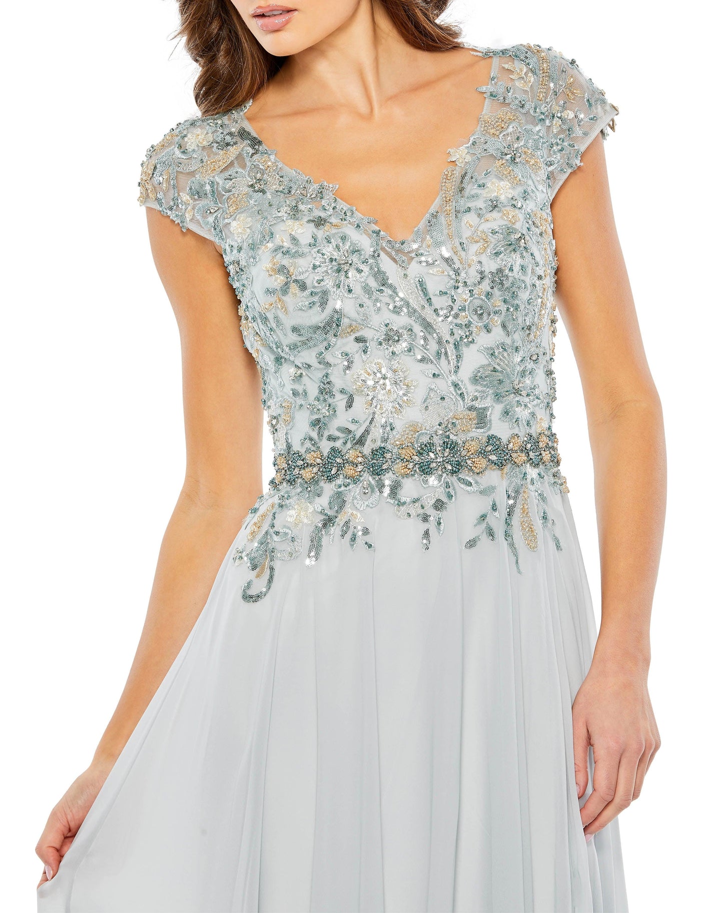Mac Duggal 79365 Long Cap Sleeve Chiffon Formal Gown