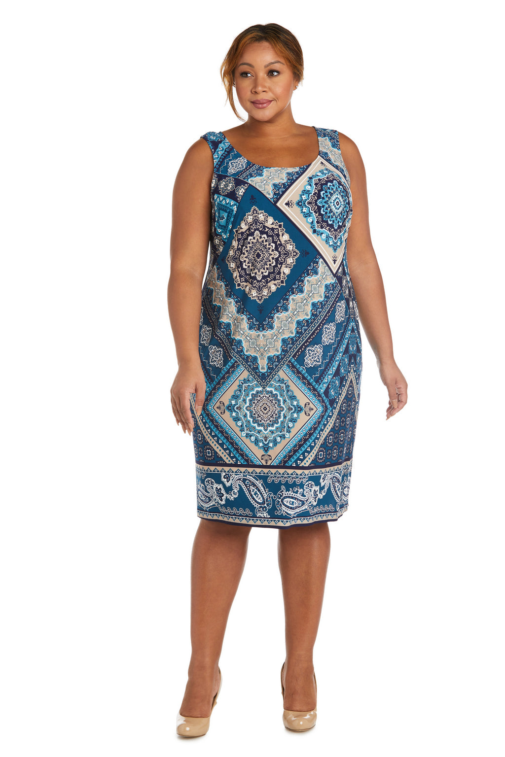 Plus Size Dresses Short Puff Print Plus Size Dress Teal