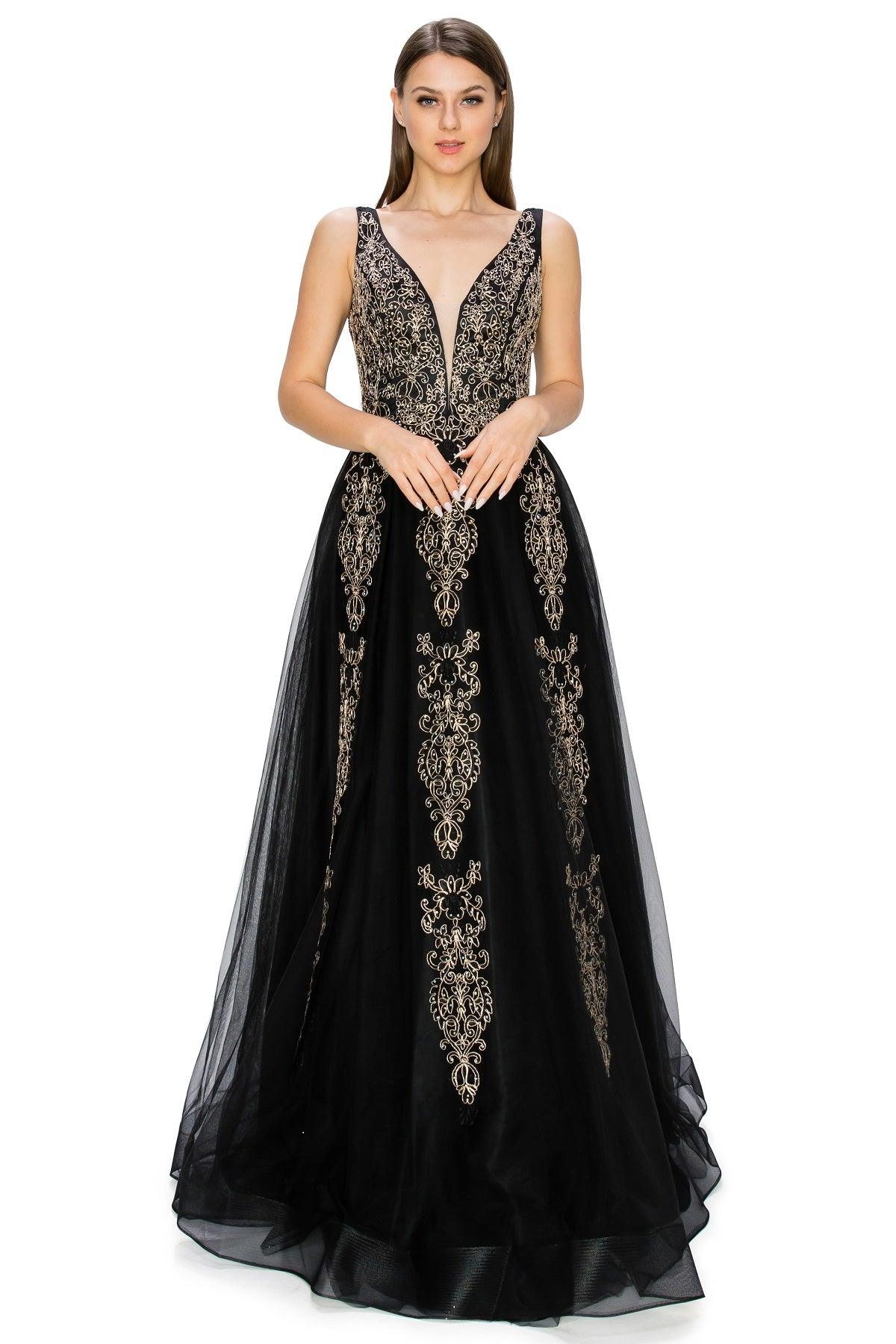 Cinderella Couture CC8029J Sleeveless Embellish Prom Dress Black
