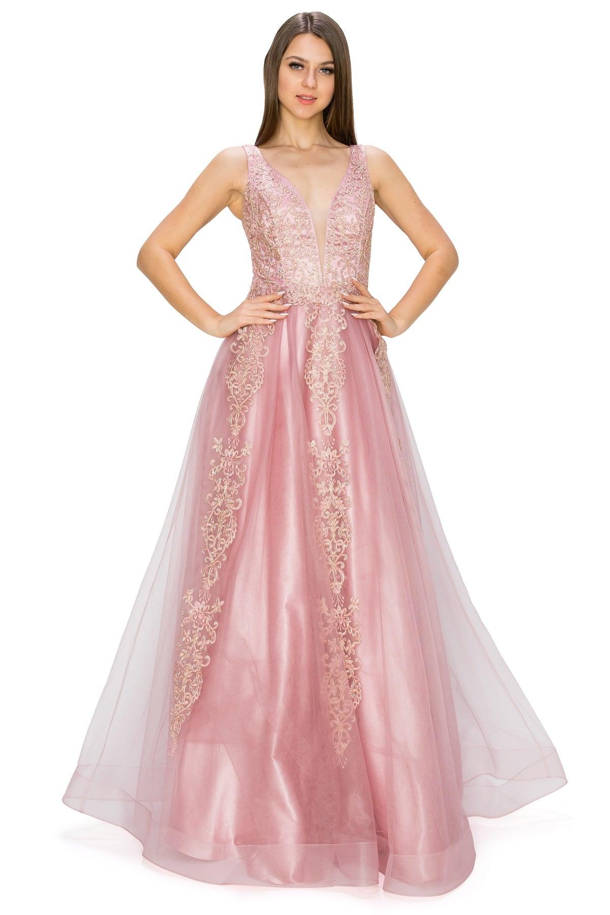 Cinderella Couture CC8029J Sleeveless Embellish Prom Dress Dusty Rose