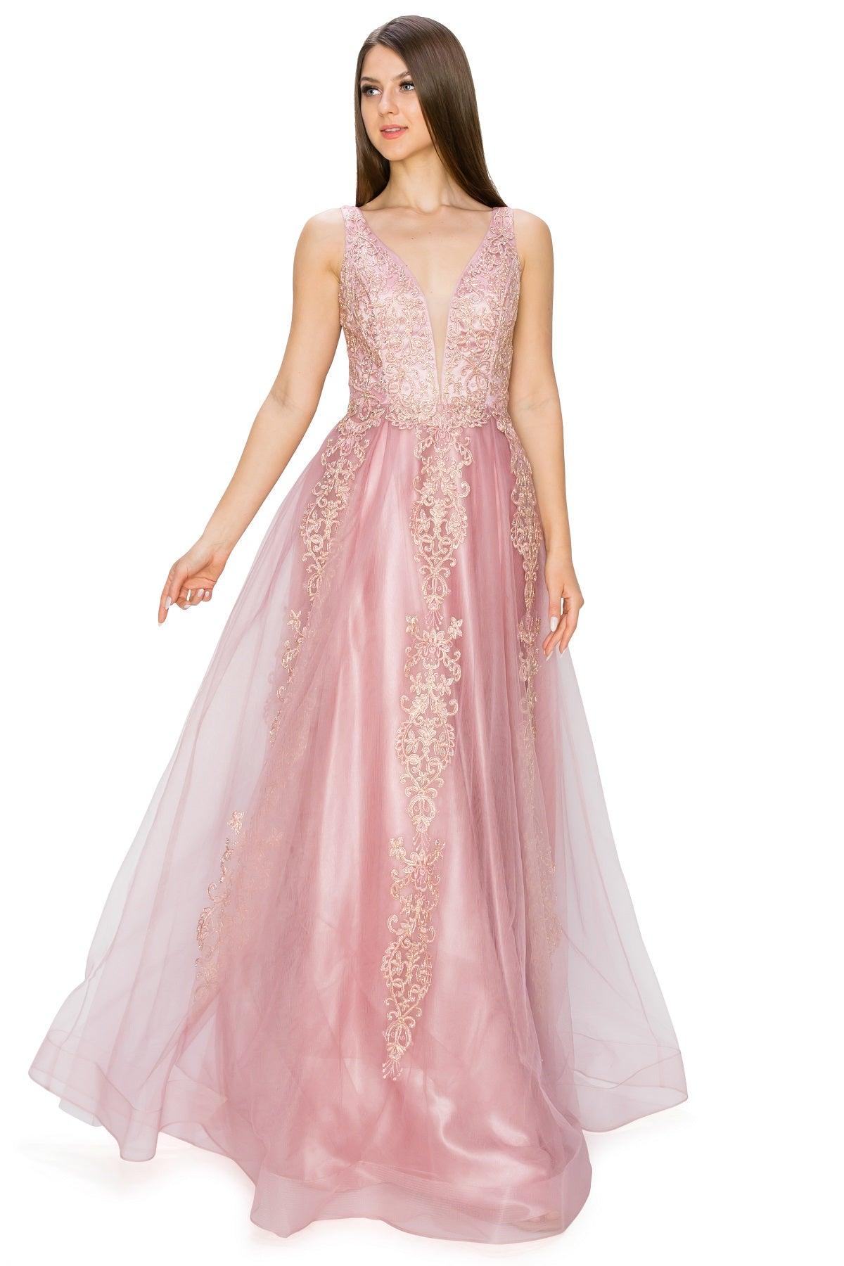 Cinderella Couture CC8029J Sleeveless Embellish Prom Dress Dusty Rose