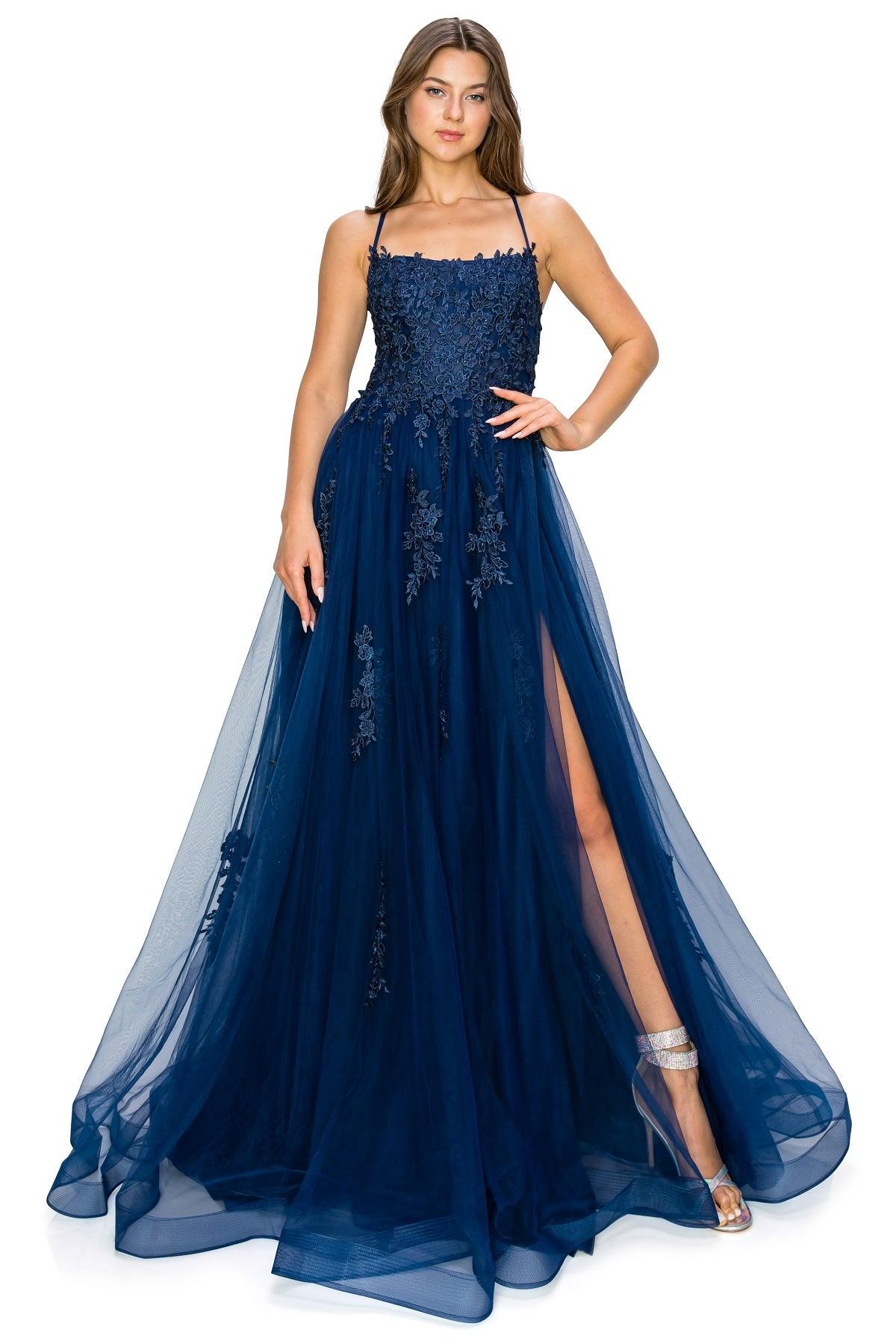 Cinderella Couture CC8031J Sleeveless Slit Gown Navy
