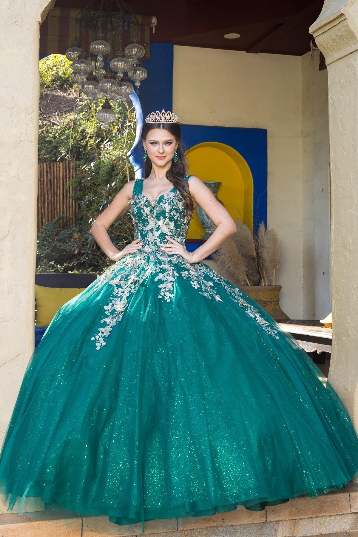 Cinderella Couture CC8046J Sleeveless Glitter Tulle Ball Gown Hunter Green