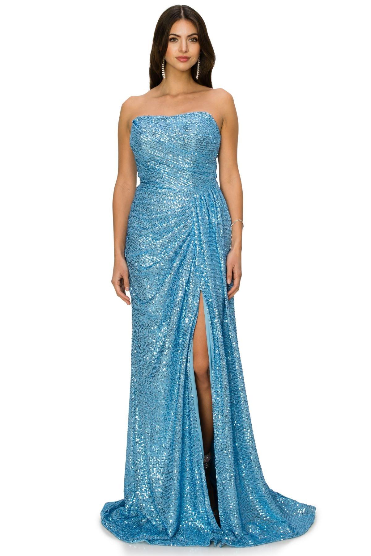 Cinderella Couture CC8052J Strapless Glitter Formal Dress Blue
