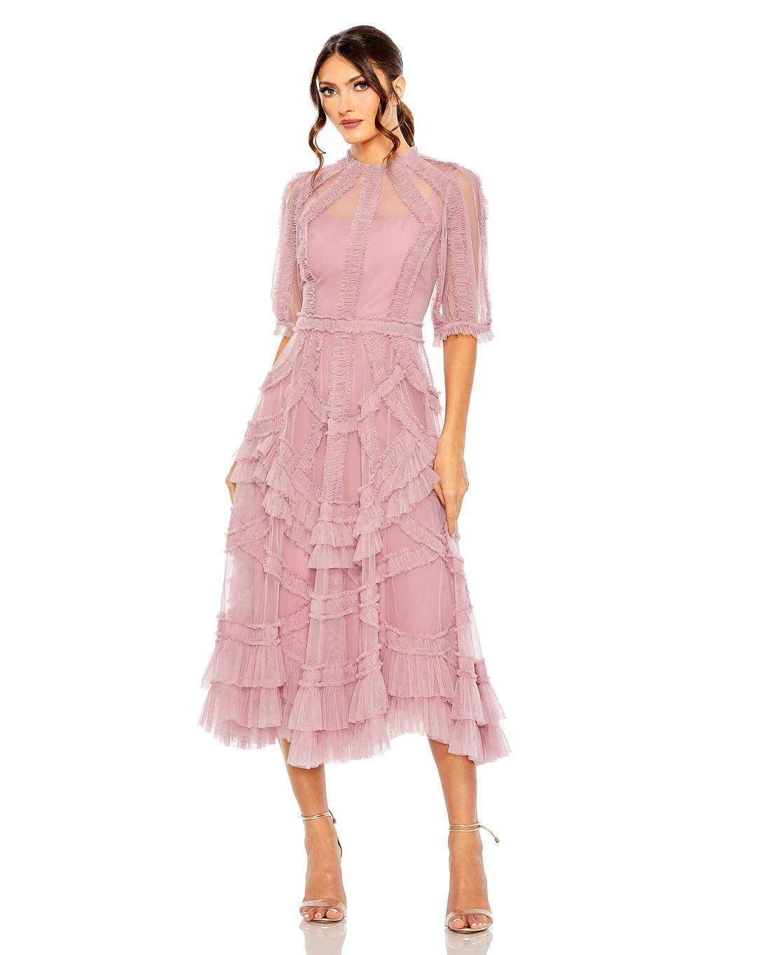 Cocktail Dresses Short Ruffled Tiered Cocktail Midi Dress Antique Rose