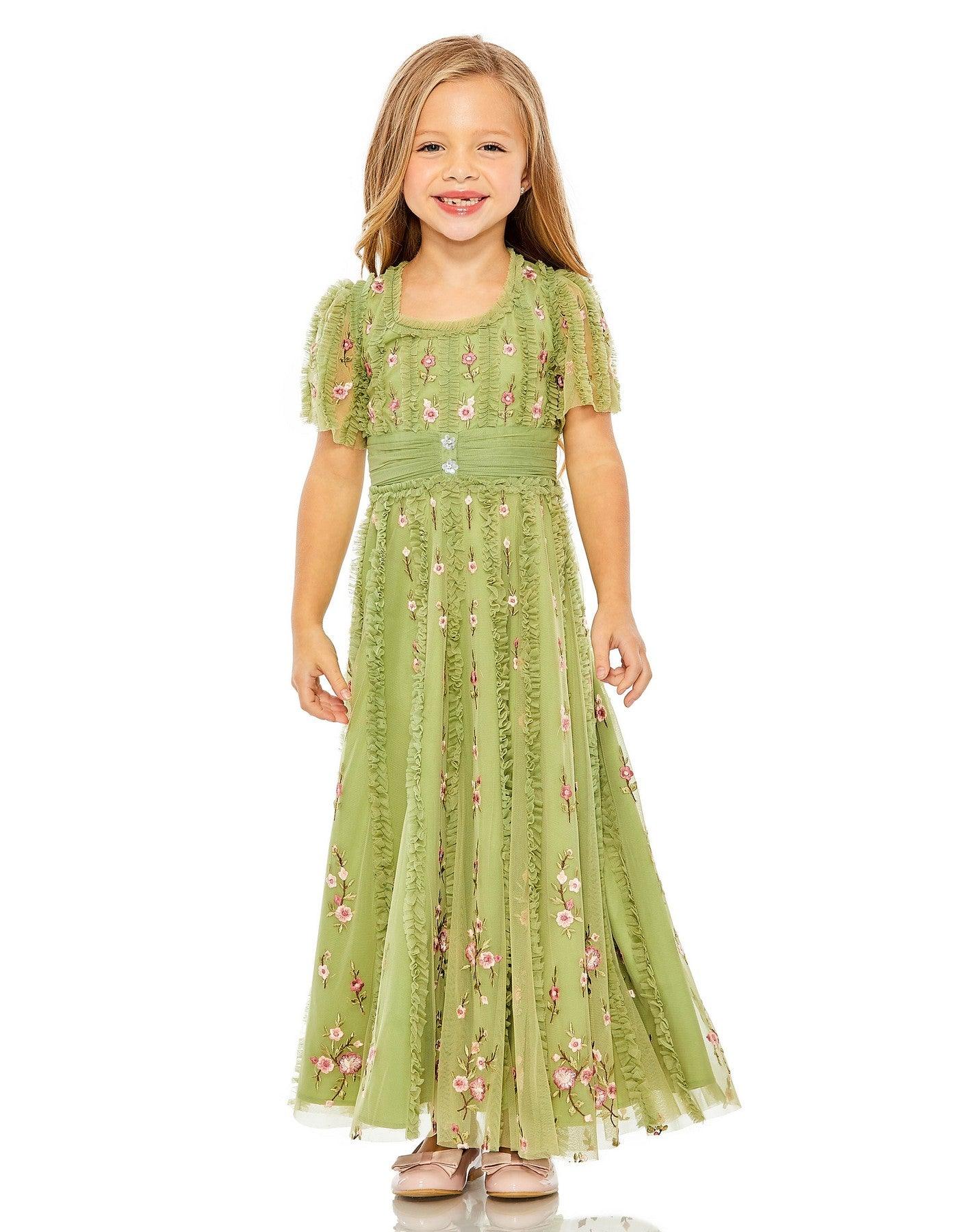 Moss Green Mac Duggal 8064 A Line Short Sleeve Little Girls Long Dress ...